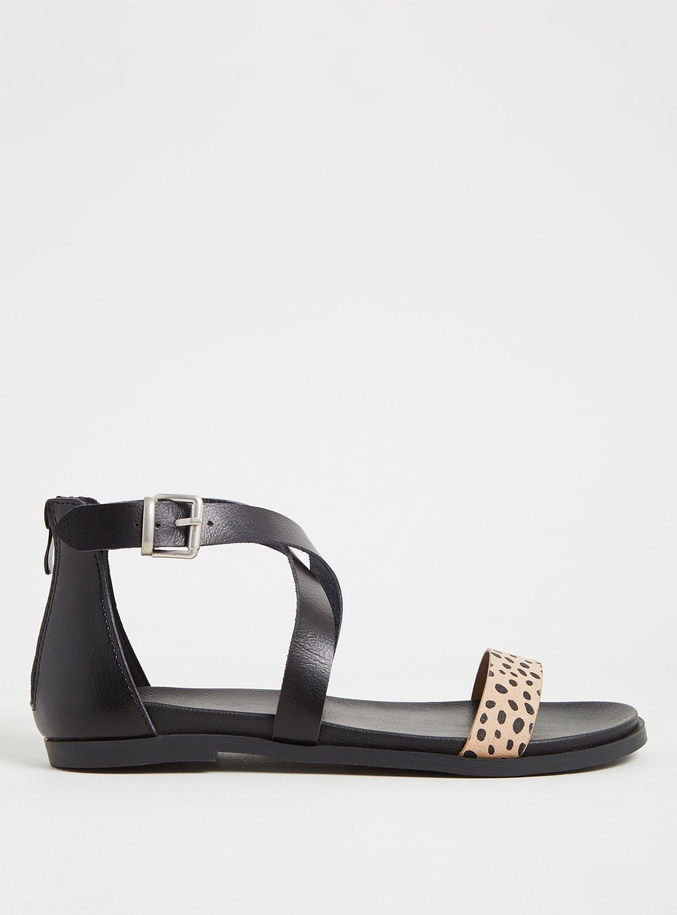 Plus Size Leopard & Black Faux Leather Gladiator Sandal (WW), ANIMAL, alternate