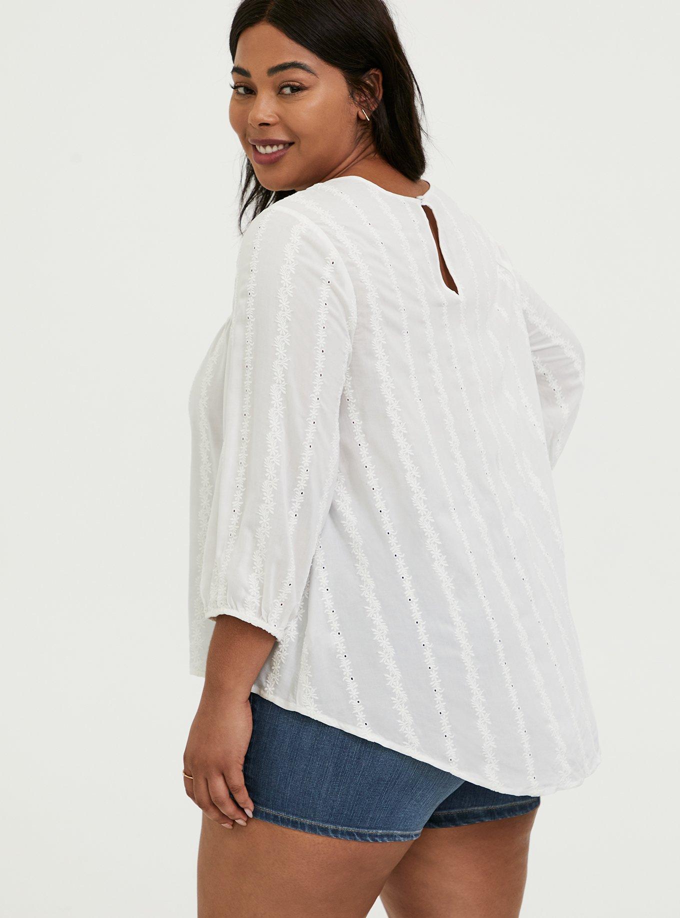 White Eyelet & Lace Embroidered Hi-Lo Blouse, CLOUD DANCER, alternate