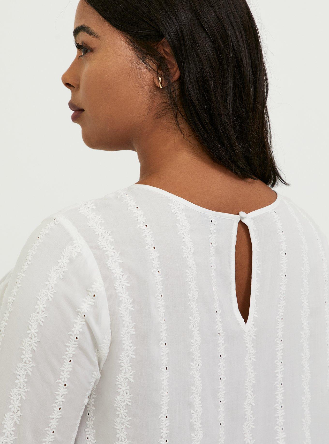 White Eyelet & Lace Embroidered Hi-Lo Blouse, CLOUD DANCER, alternate