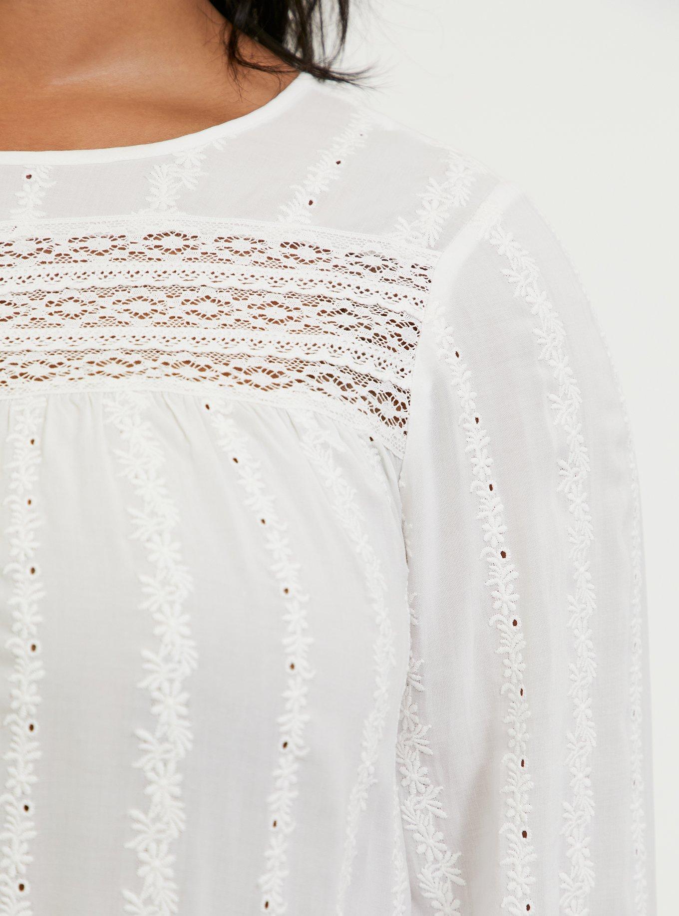 White Eyelet & Lace Embroidered Hi-Lo Blouse, CLOUD DANCER, alternate