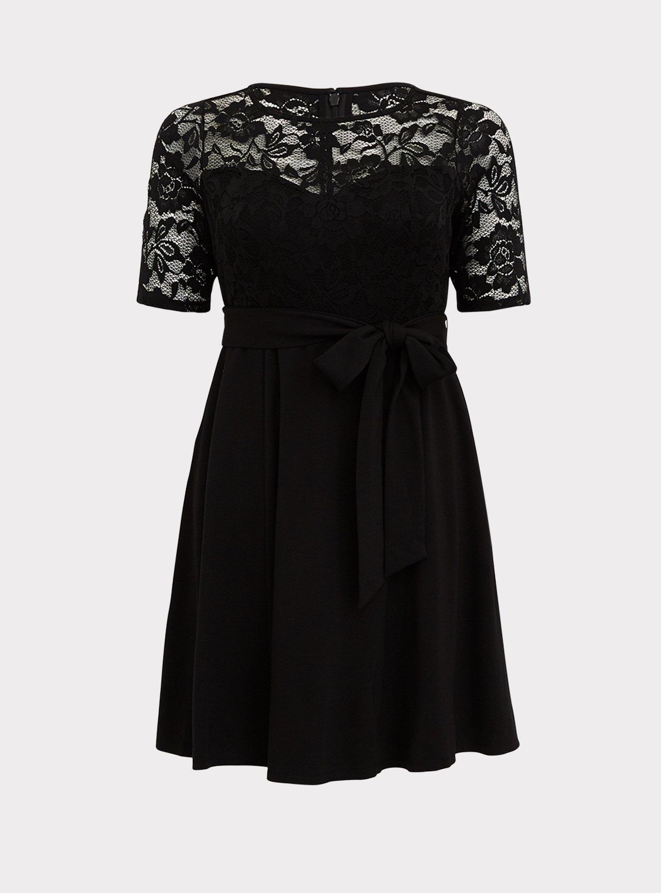 black ponte skater dress Plus Size Black Ponte Short Sleeve Skater Dress