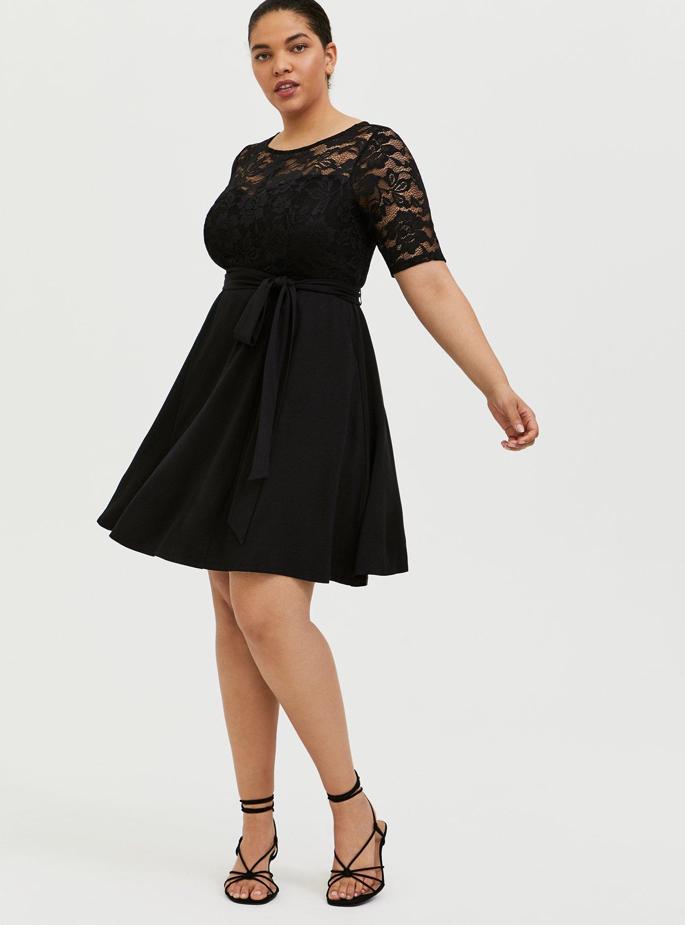 lace overlay skater dress Black Boutique Lace Plunge Skater Dress