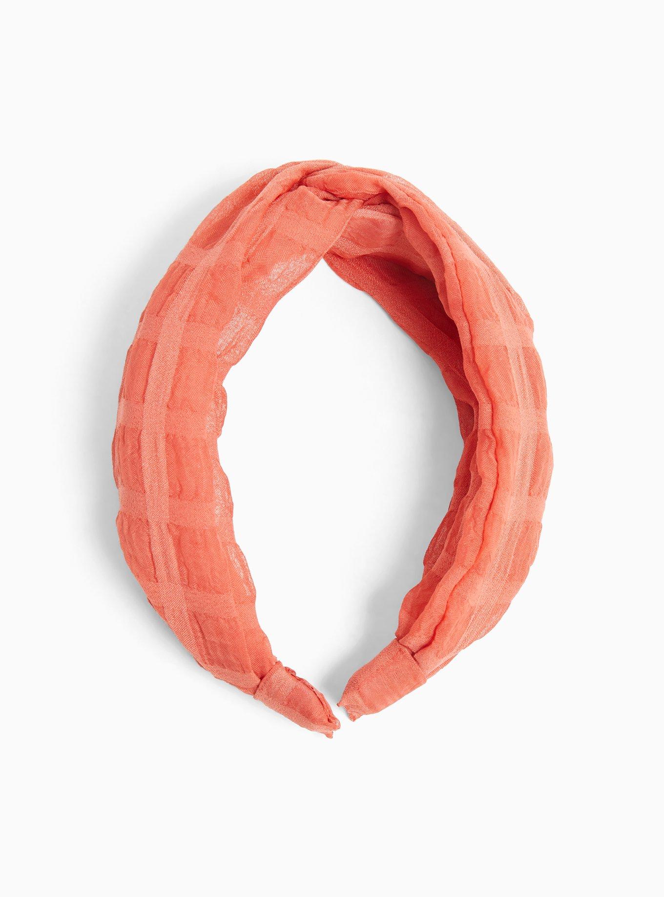 Plus Size Orange Terracotta Window Pane Chiffon Twist Headband, , hi-res