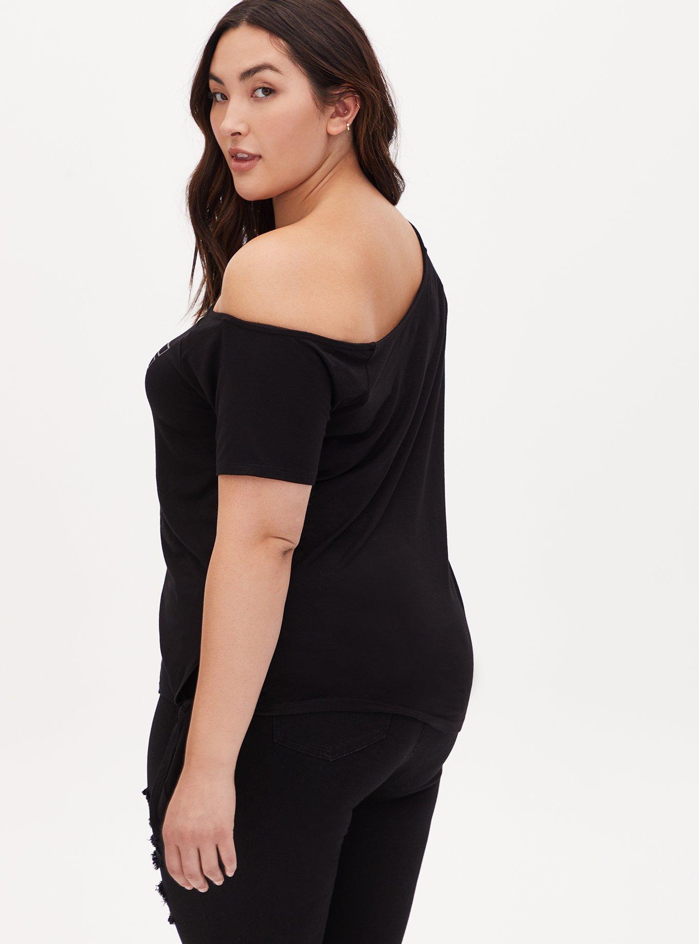 Wonder Woman 84 Black Jersey Off Shoulder Tie Front Top, DEEP BLACK, alternate