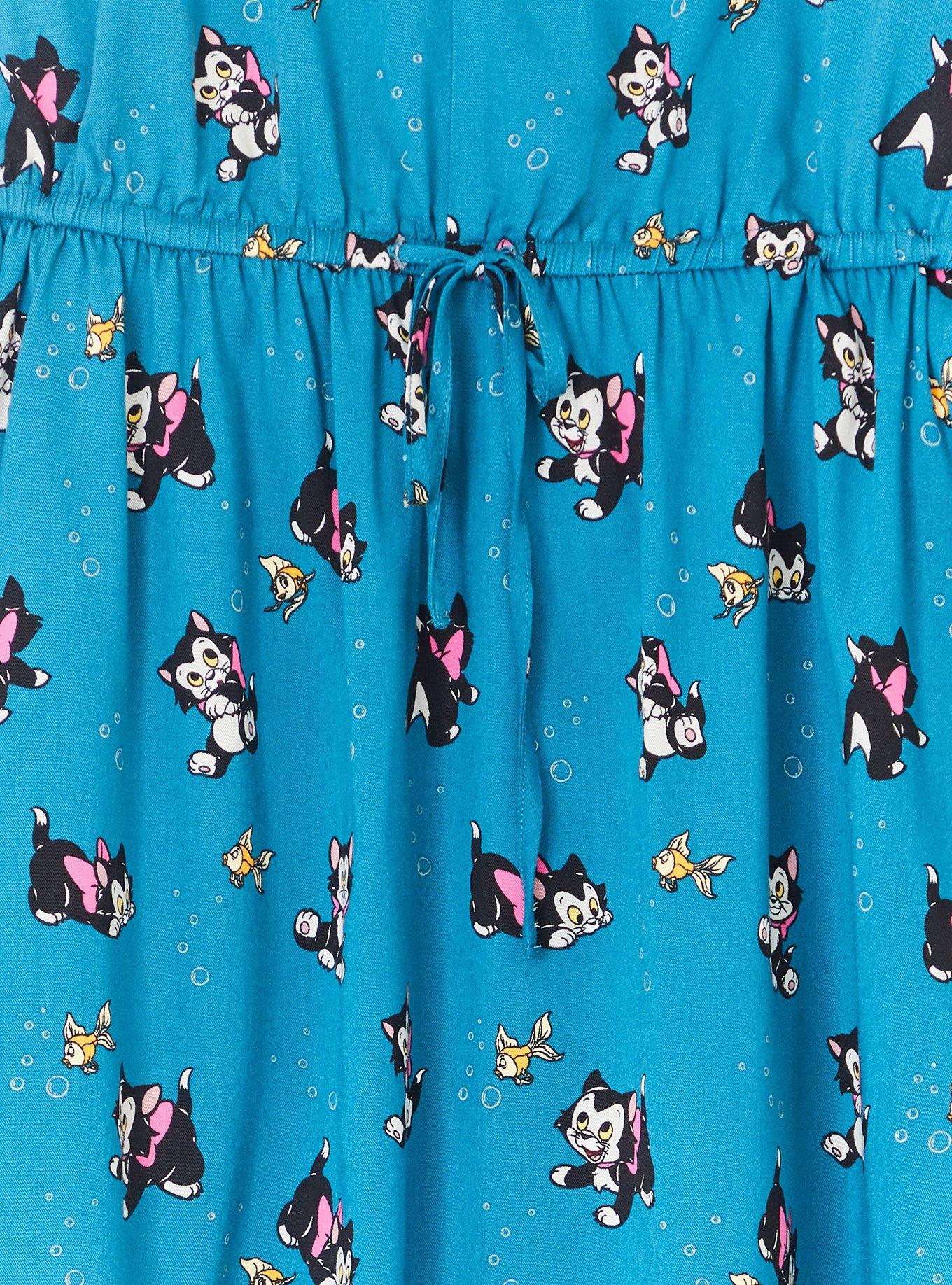 Disney Animals Pinocchio Figaro & Cleo Teal Blue Babydoll Top, MULTI, alternate