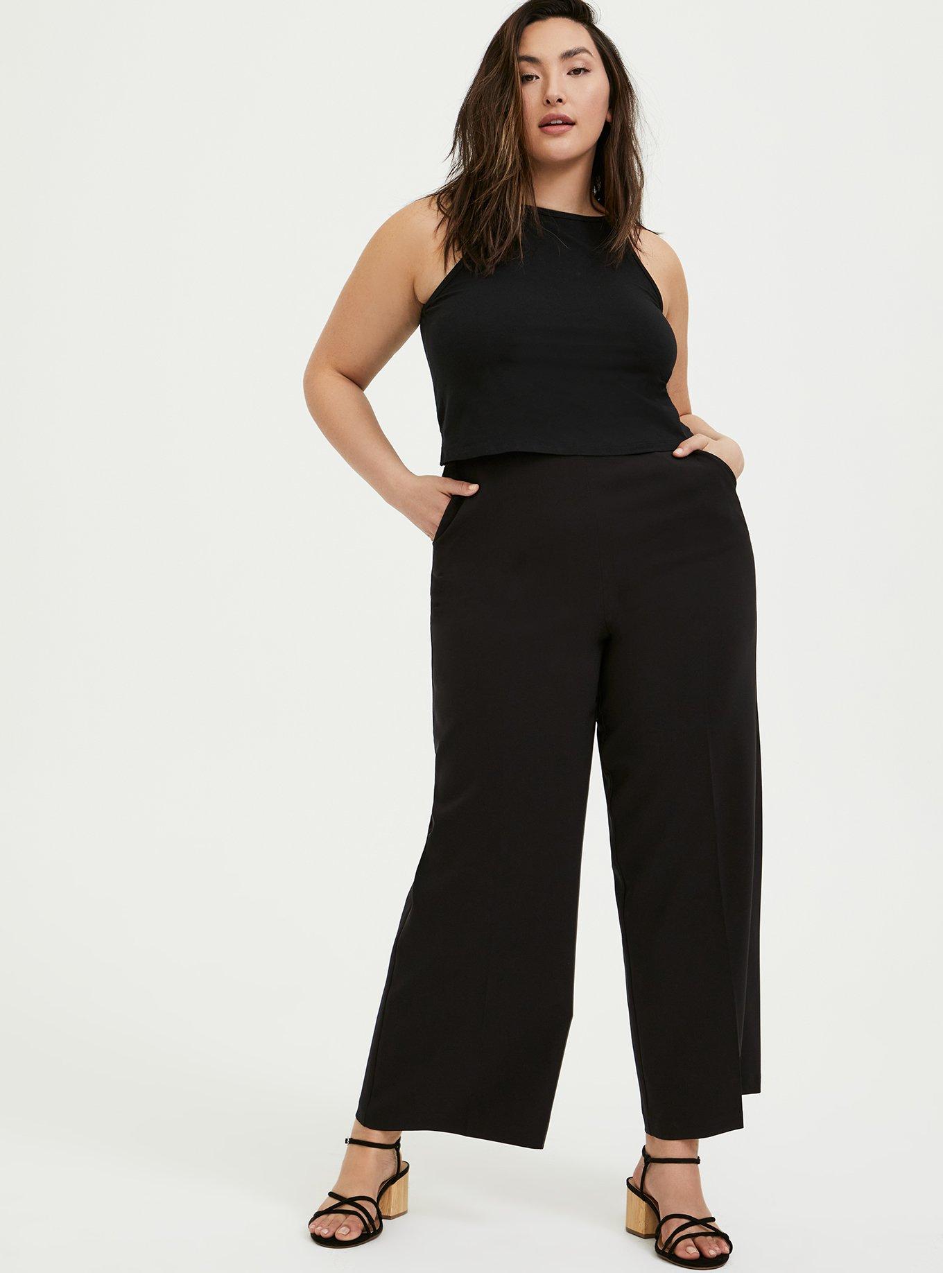 Plus Button High Waisted Wide Leg Trousers