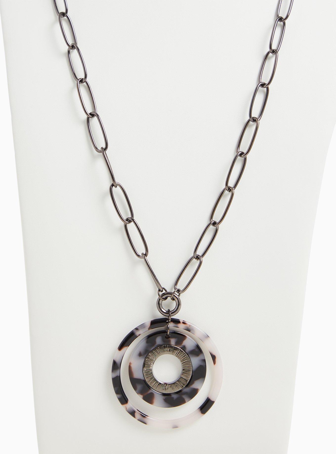 Plus Size Black Chain Link & Resin Pendant Necklace Torrid