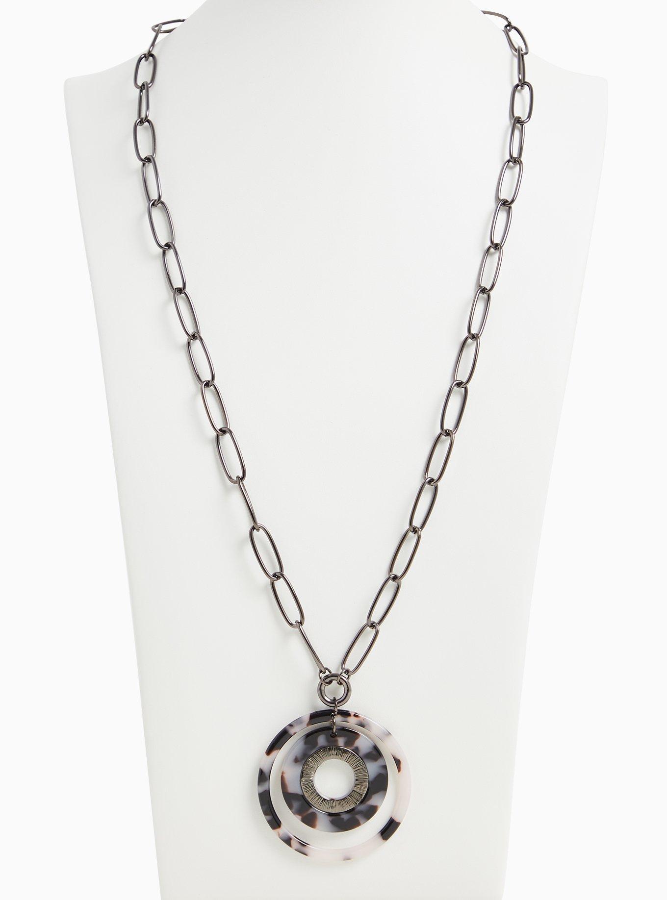 Plus Size Black Chain Link & Resin Pendant Necklace Torrid