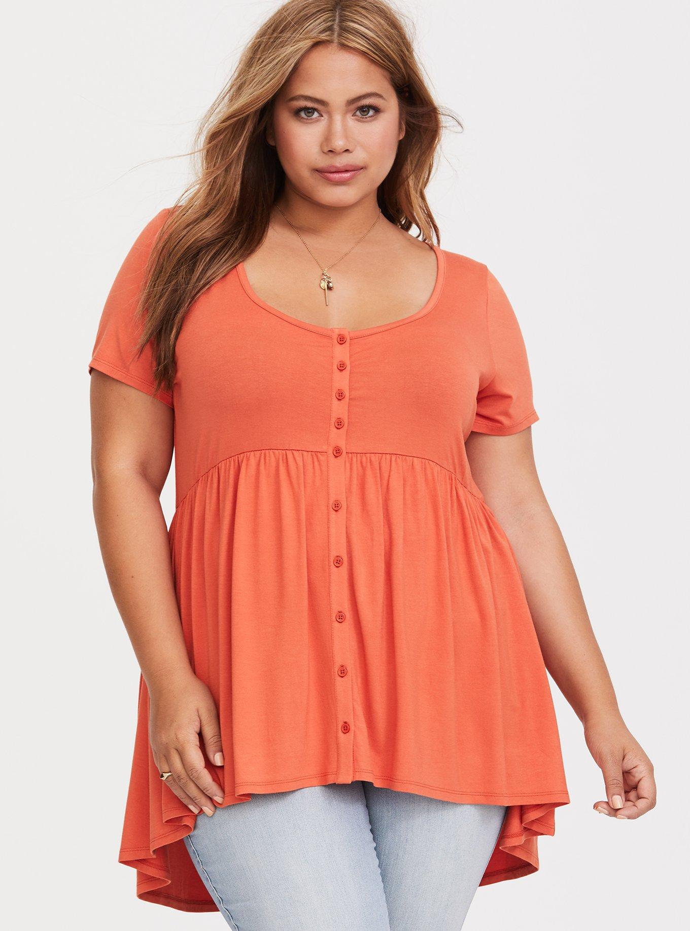 Plus Size - Babydoll Super Soft Button-Front 3/4 Sleeve Top - Torrid