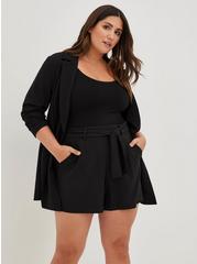 Plus Size 5 Inch Pull-On Stretch Crepe Mid-Rise Tie-Front Short, DEEP BLACK, alternate