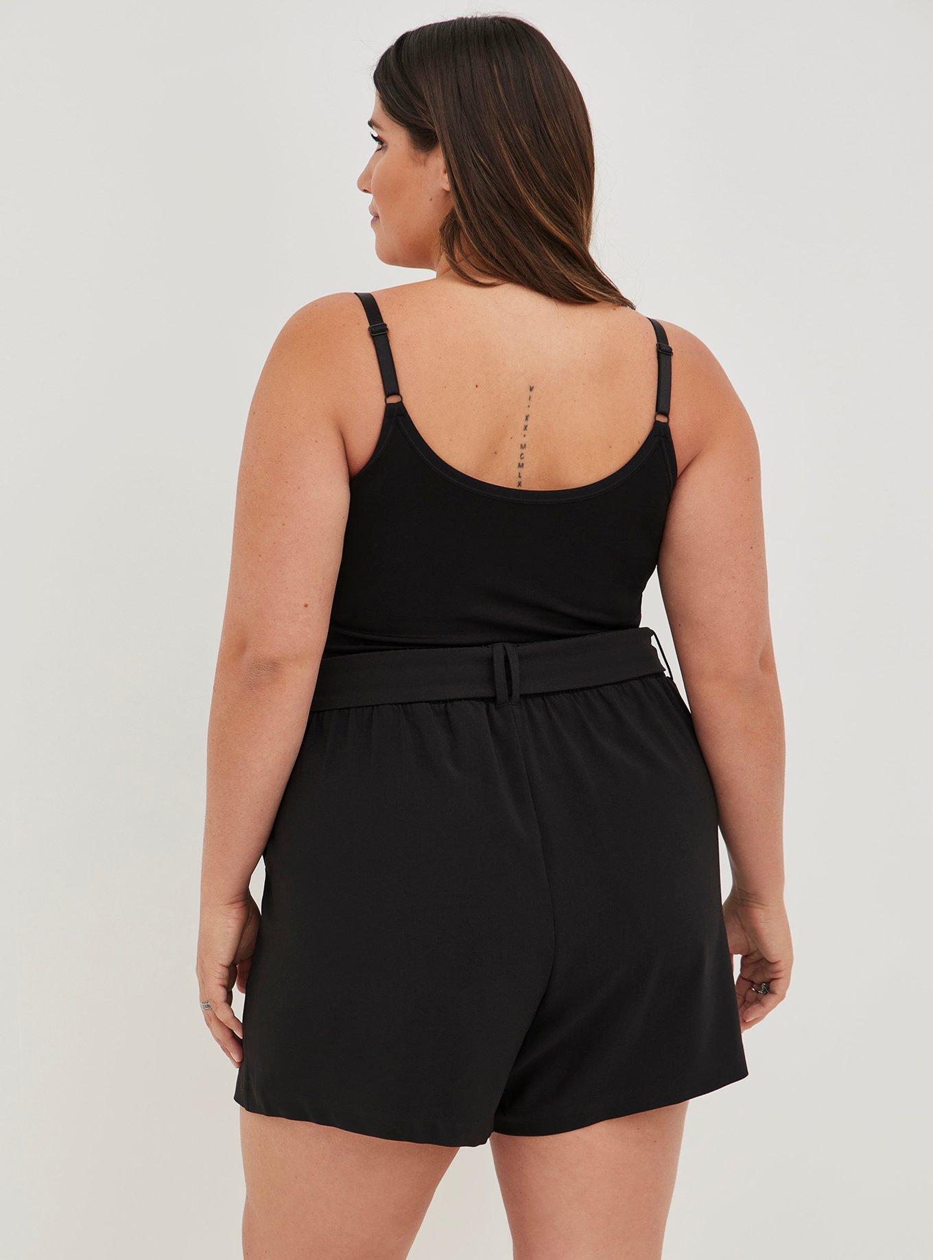Plus Size 5 Inch Pull-On Stretch Crepe Mid-Rise Tie-Front Short, DEEP BLACK, alternate