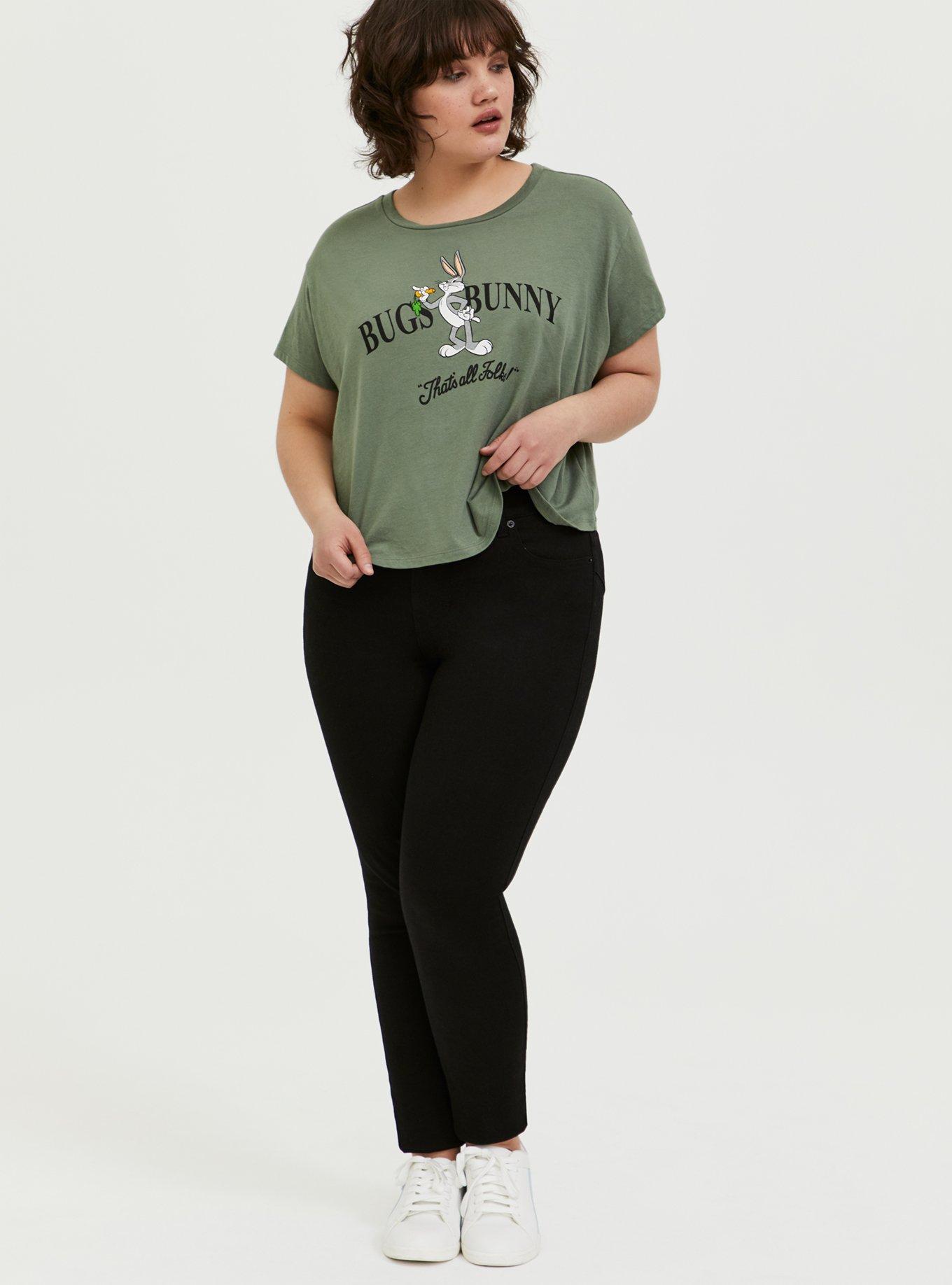 Looney Tunes Bugs Bunny Light Olive Green Crop Tee, AGAVE GREEN, alternate