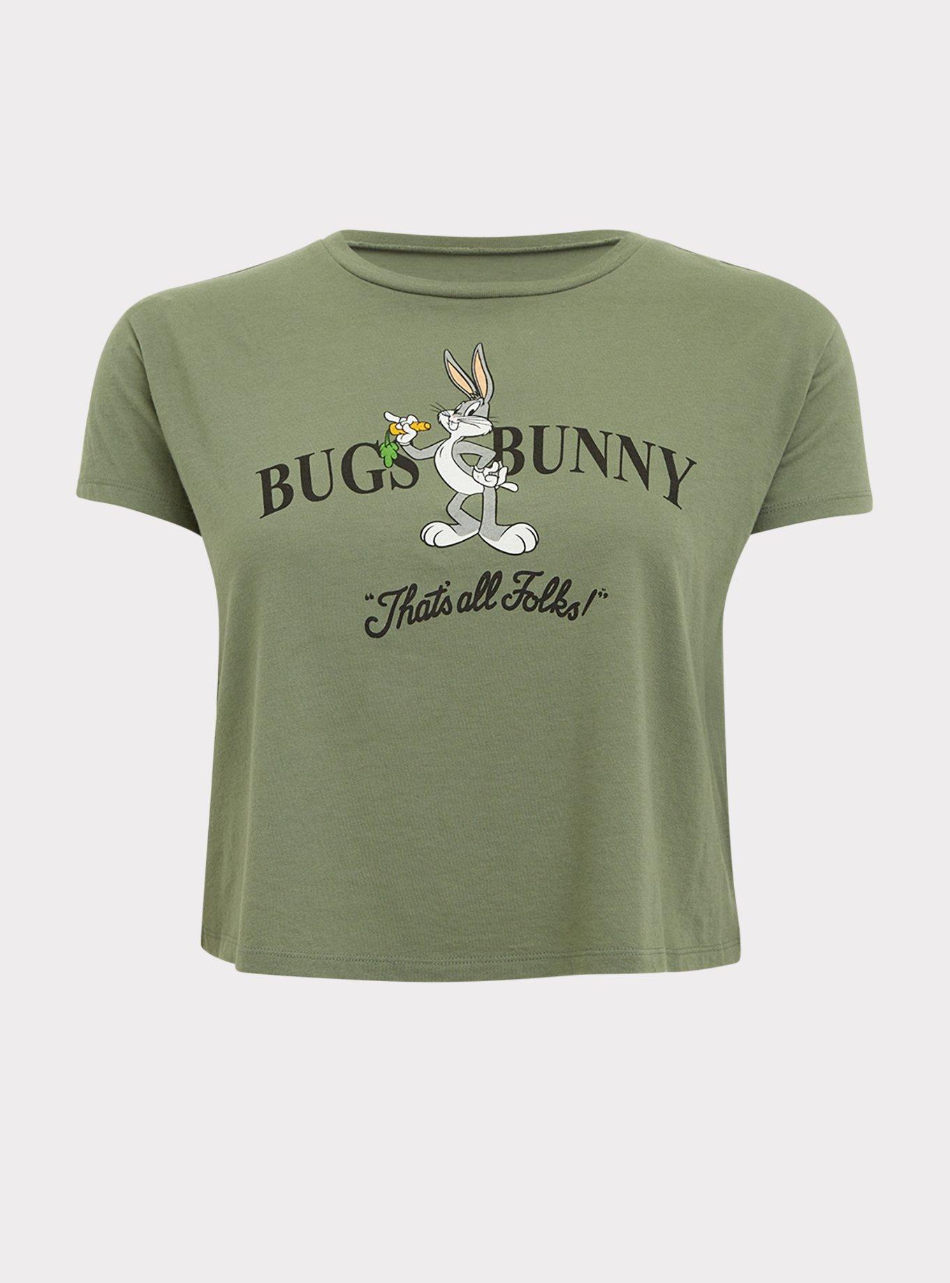 Looney Tunes Bugs Bunny Light Olive Green Crop Tee, AGAVE GREEN, hi-res