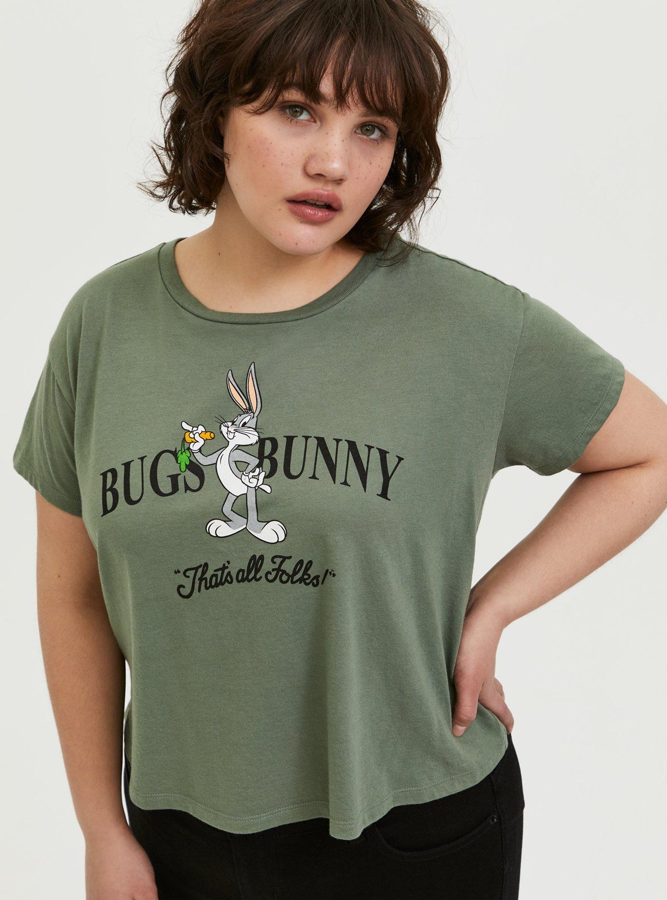 Looney Tunes Bugs Bunny Light Olive Green Crop Tee, AGAVE GREEN, hi-res