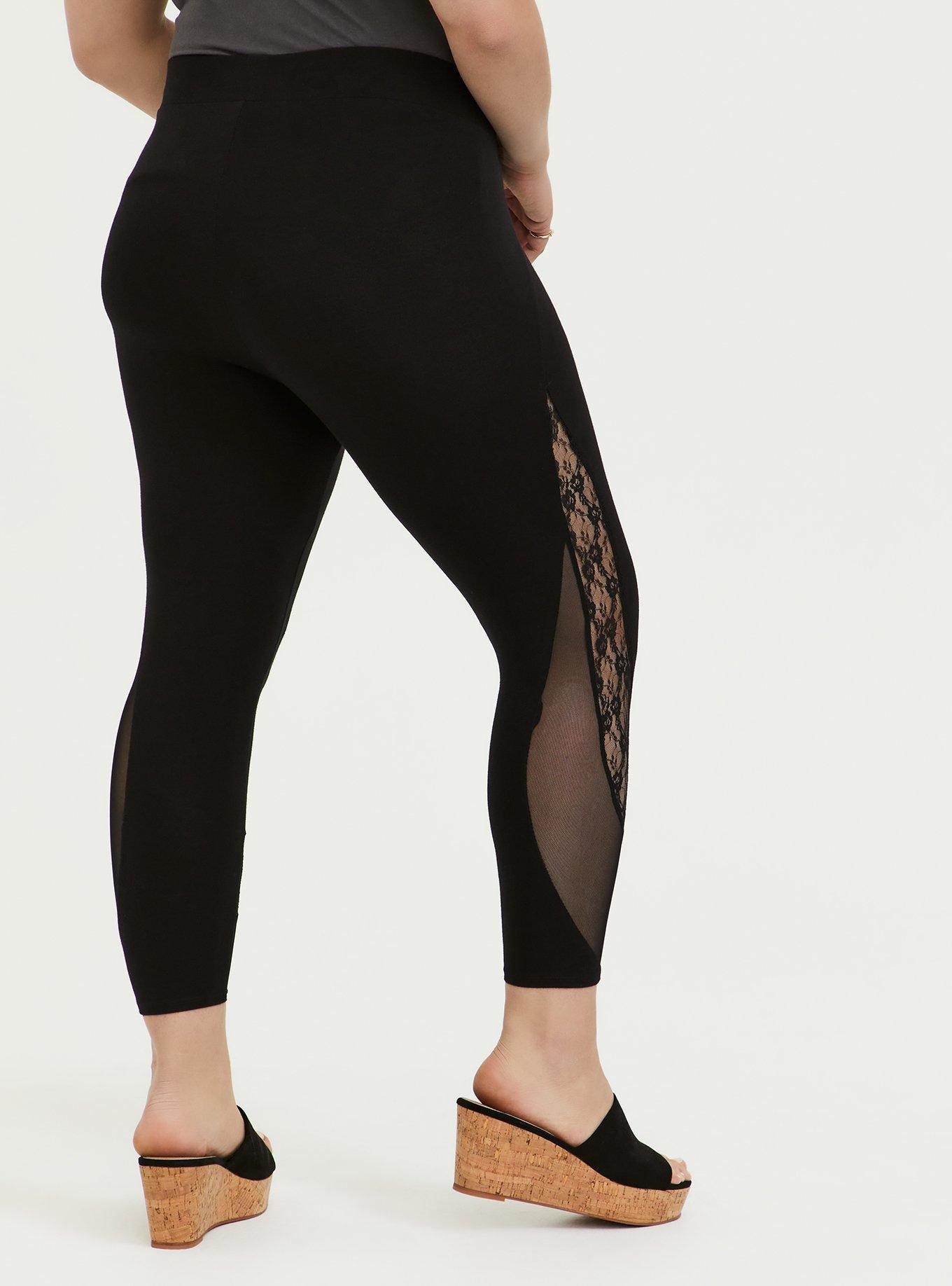 Plus Size Crop Premium Legging - Mesh & Lace Inset Black, DEEP BLACK, alternate