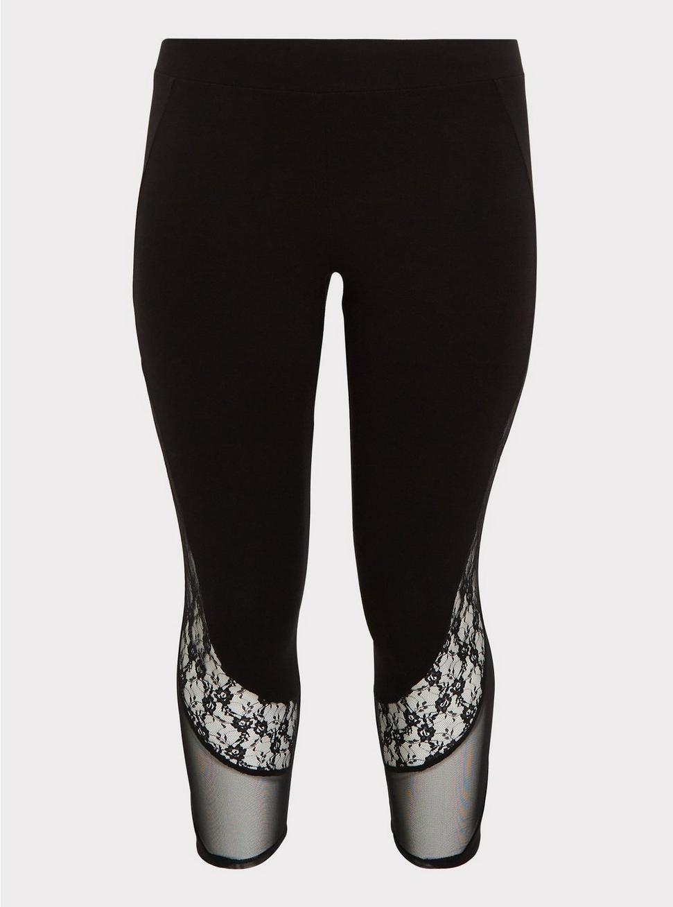 Plus Size - Crop Premium Legging - Mesh & Lace Inset Black - Torrid