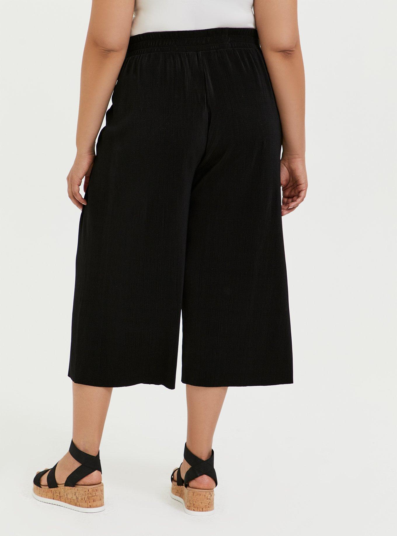 Plus Size Black Plisse Pleated Culotte Pant, DEEP BLACK, alternate