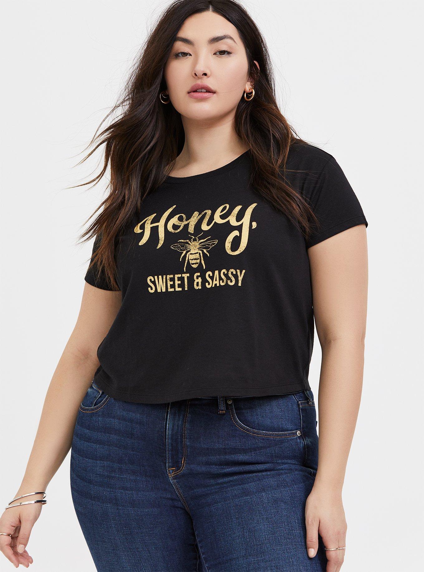 Honey Sweet & Sassy Black Crop Tee, DEEP BLACK, alternate