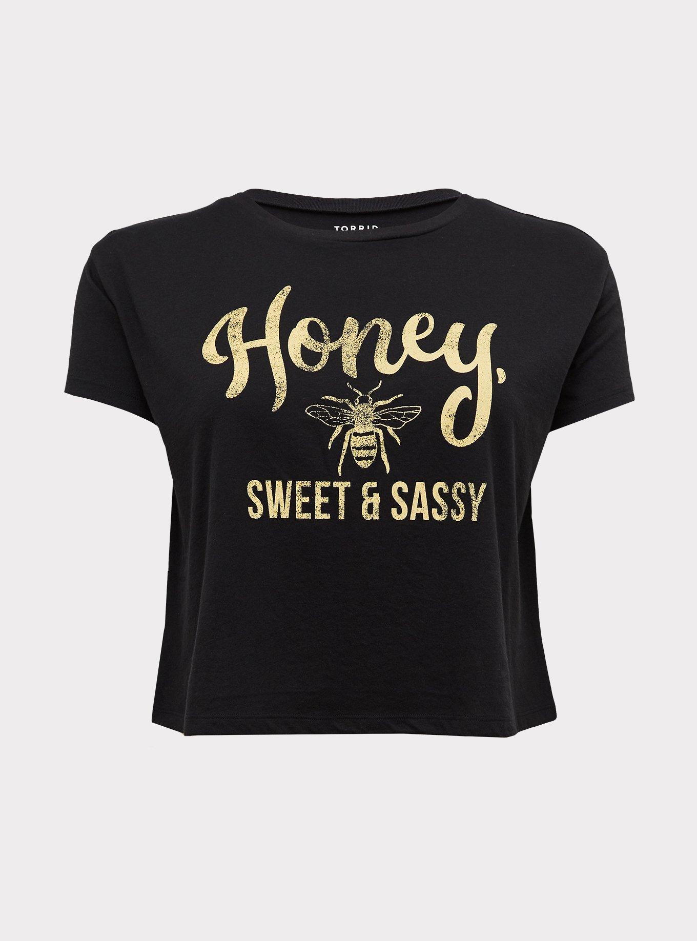 Honey Sweet & Sassy Black Crop Tee, DEEP BLACK, hi-res