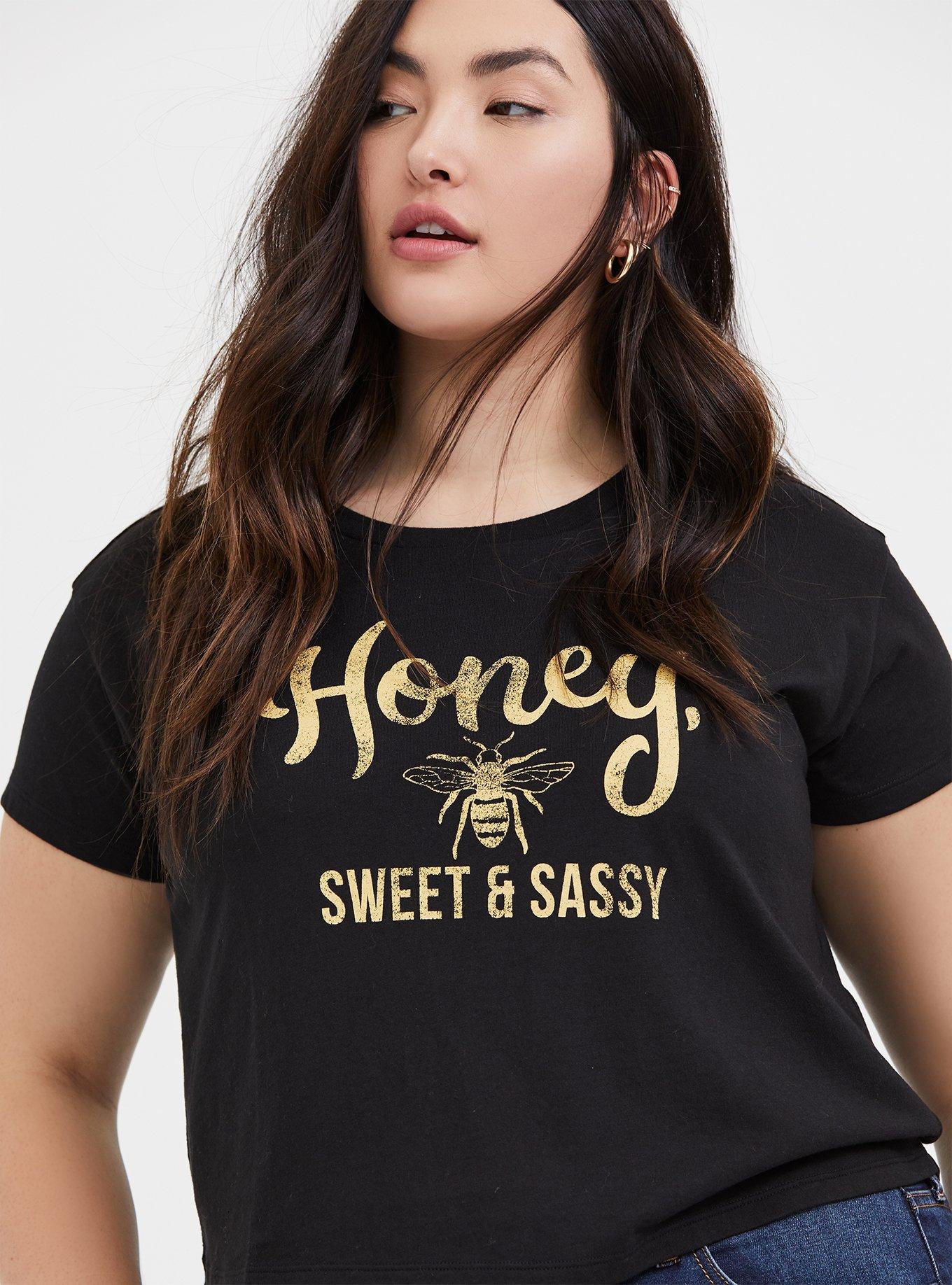Honey Sweet & Sassy Black Crop Tee, DEEP BLACK, hi-res