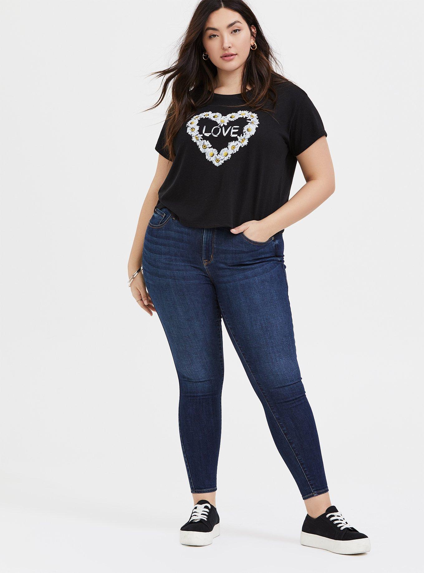 Love Daisy Black Crop Tee, DEEP BLACK, alternate