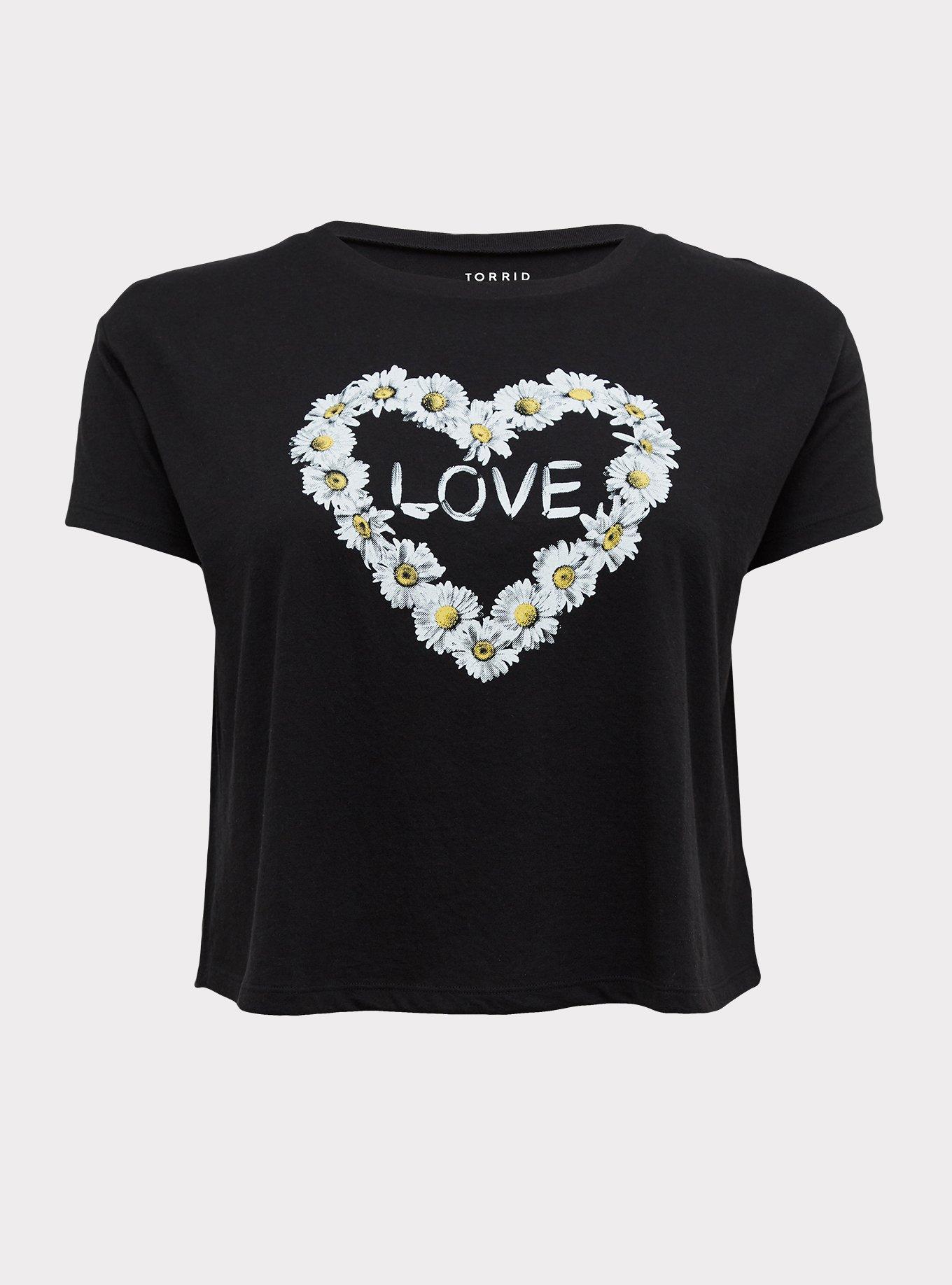 Love Daisy Black Crop Tee, DEEP BLACK, hi-res