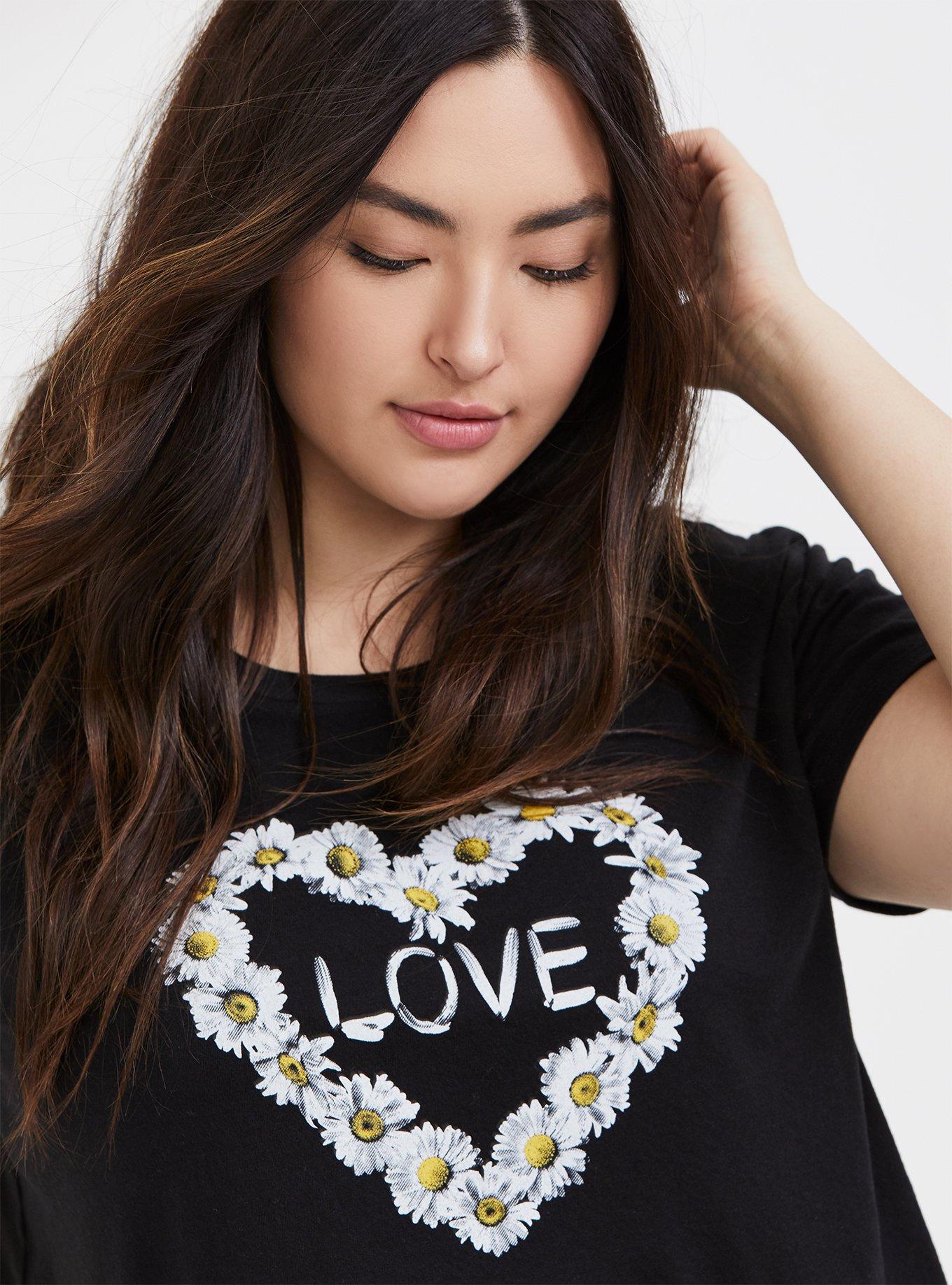 Love Daisy Black Crop Tee, DEEP BLACK, hi-res