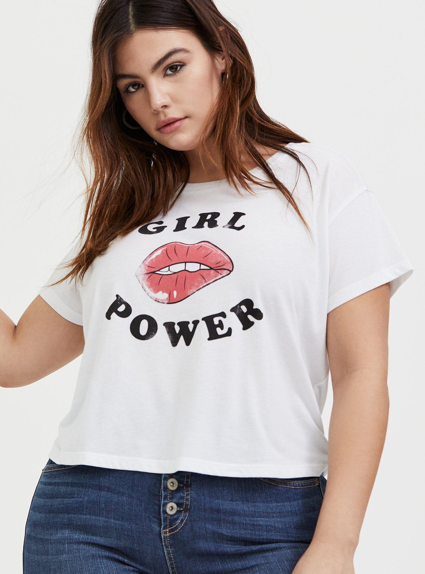 Plus Size - Girl Power White Relaxed Fit Crop Tee - Torrid
