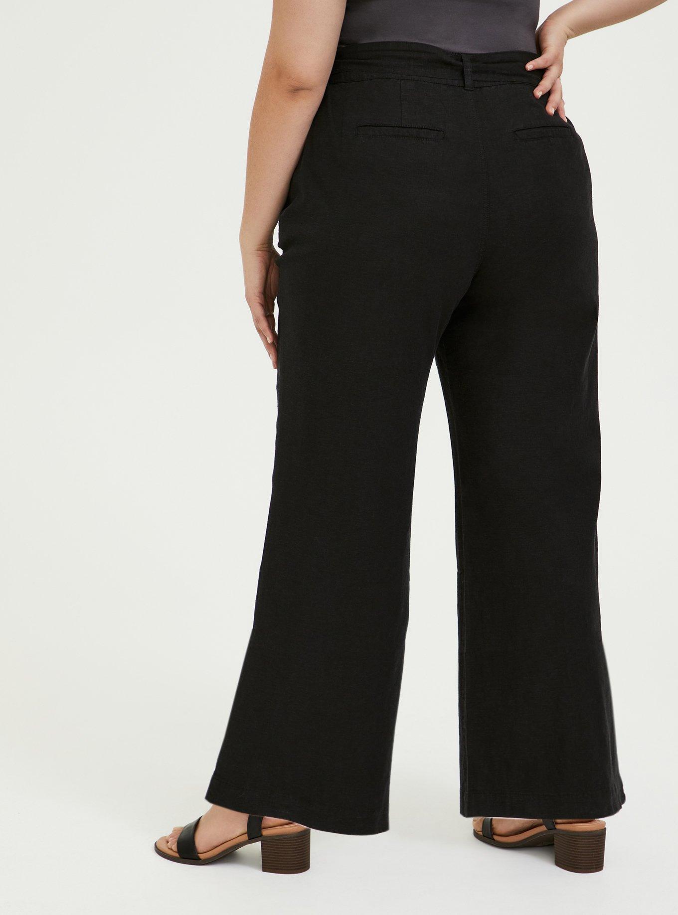 Pull-On Wide Leg Stretch Linen Blend High-Rise Tie-Front Pant, DEEP BLACK, alternate