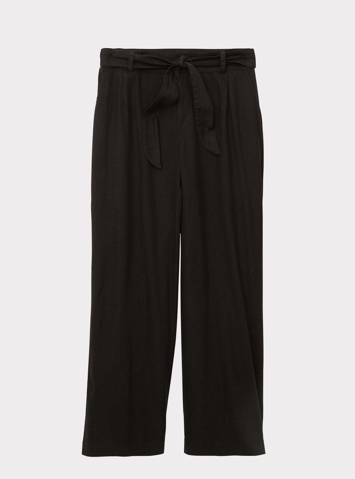 Pull-On Wide Leg Stretch Linen Blend High-Rise Tie-Front Pant, DEEP BLACK, hi-res