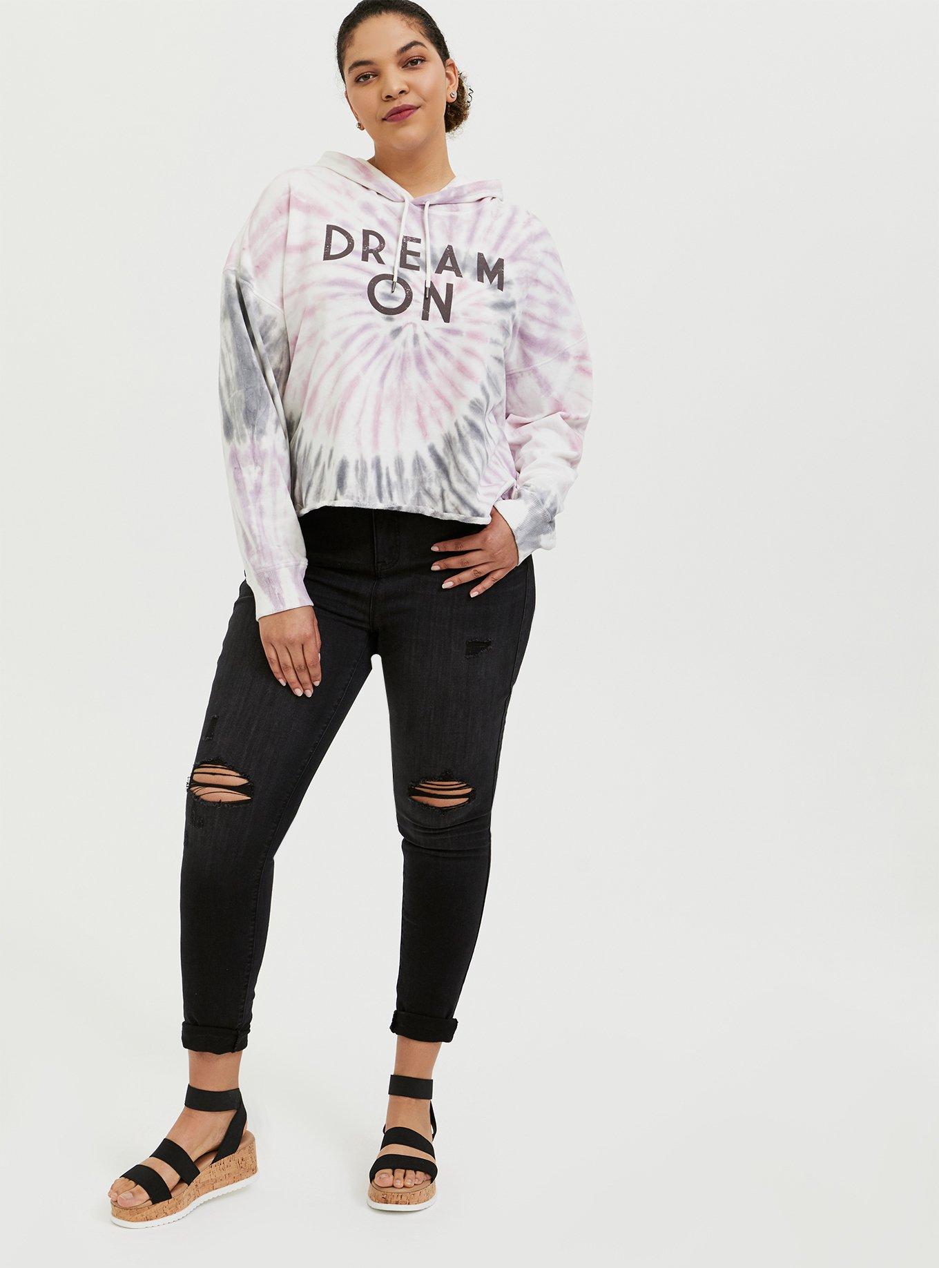 Plus Size Dream On Multi Tie Dye Crop Hoodie, MULTI, alternate