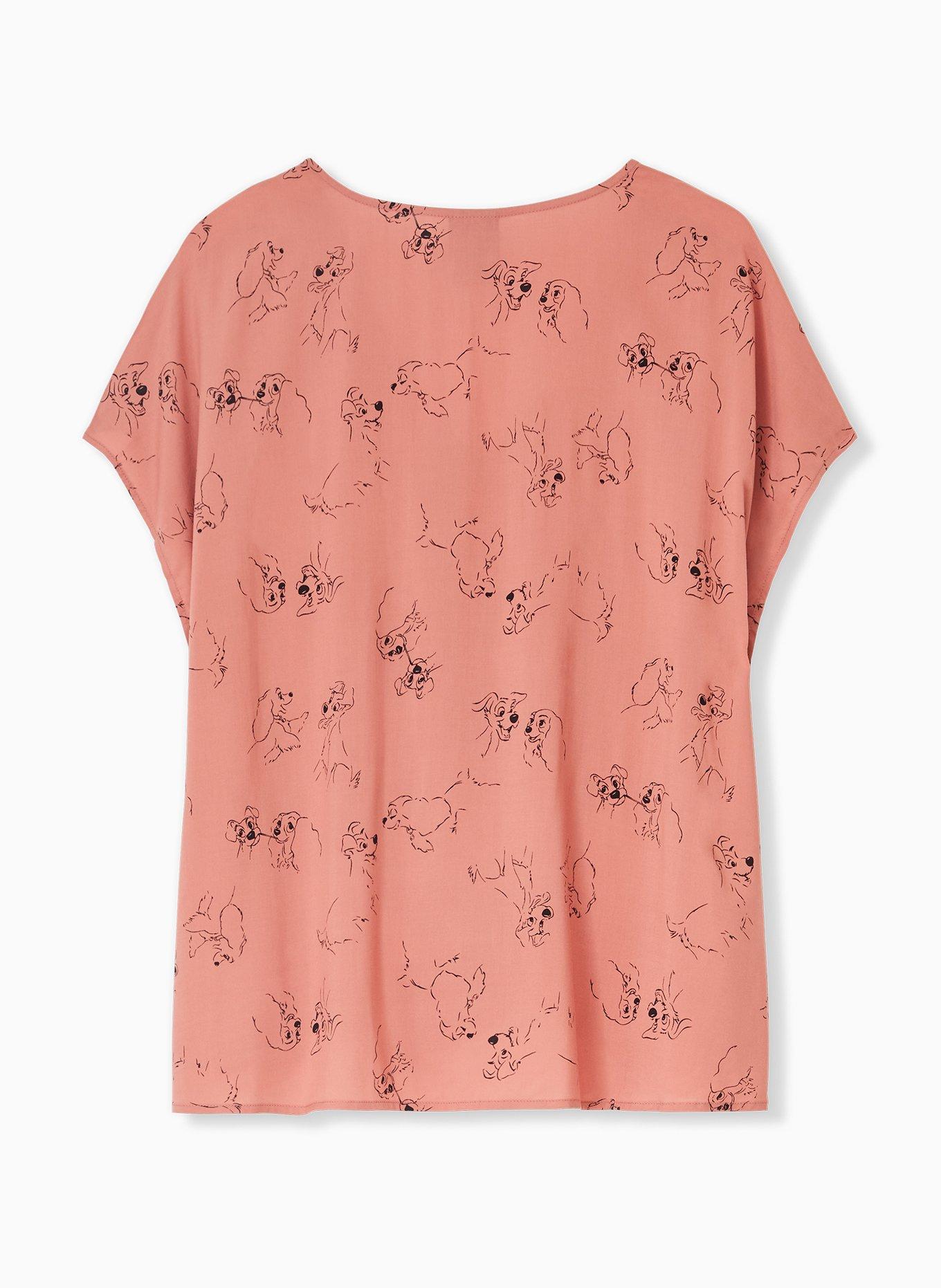 Disney Animals Lady & The Tramp Dusty Pink Crop Tie Front Blouse, MULTI, alternate