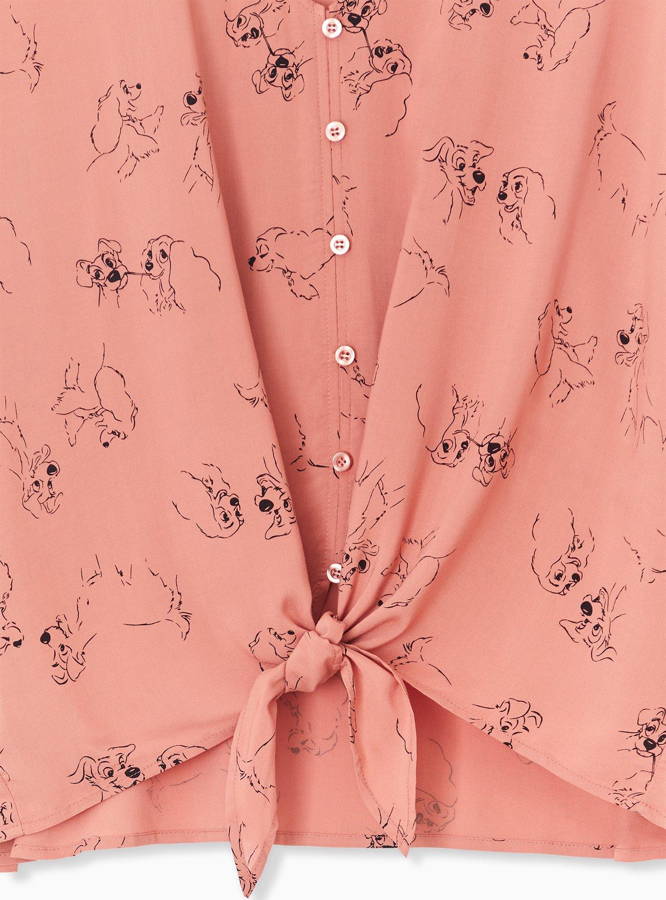 Disney Animals Lady & The Tramp Dusty Pink Crop Tie Front Blouse, MULTI, alternate