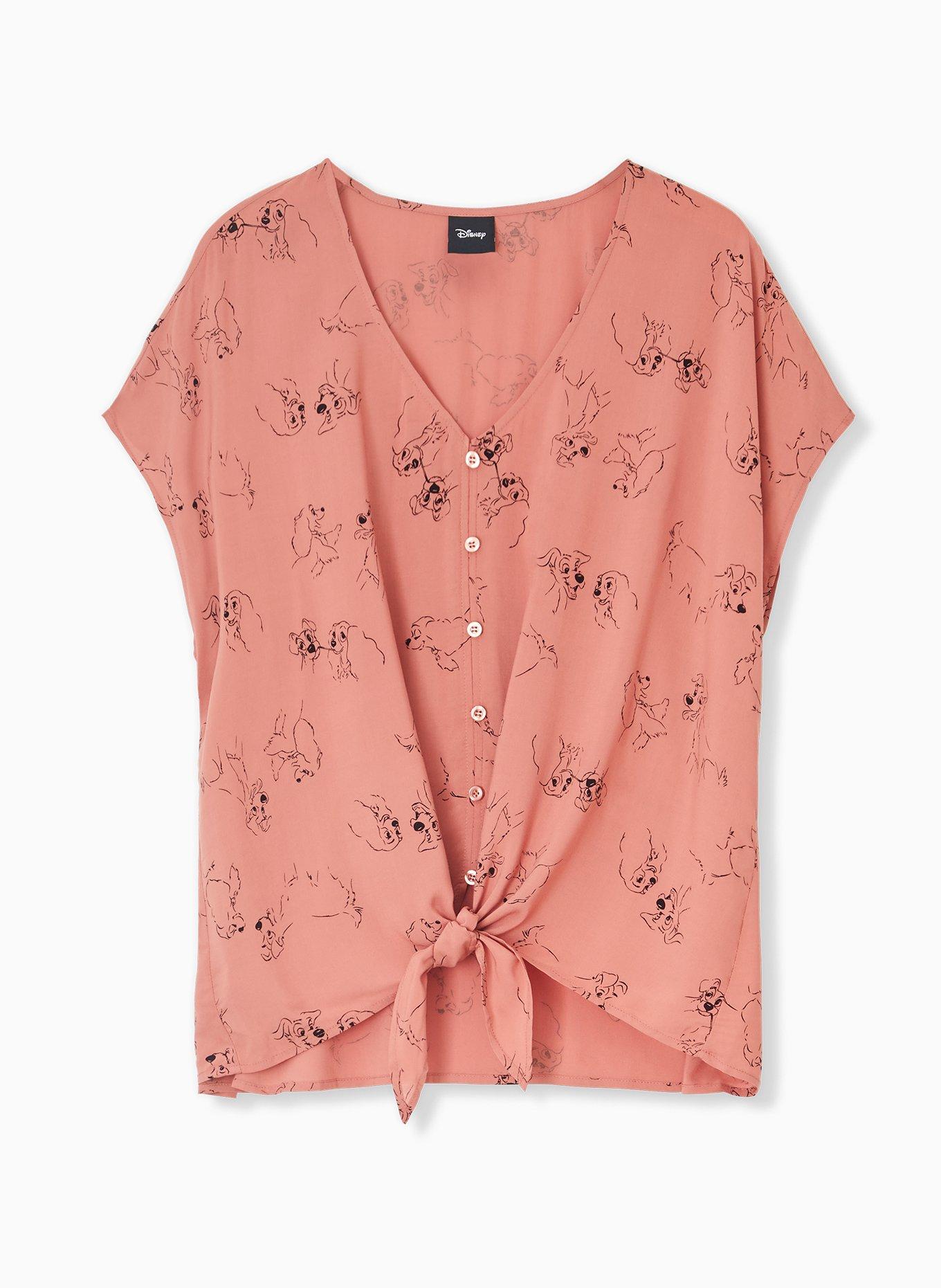Disney Animals Lady & The Tramp Dusty Pink Crop Tie Front Blouse, MULTI, hi-res