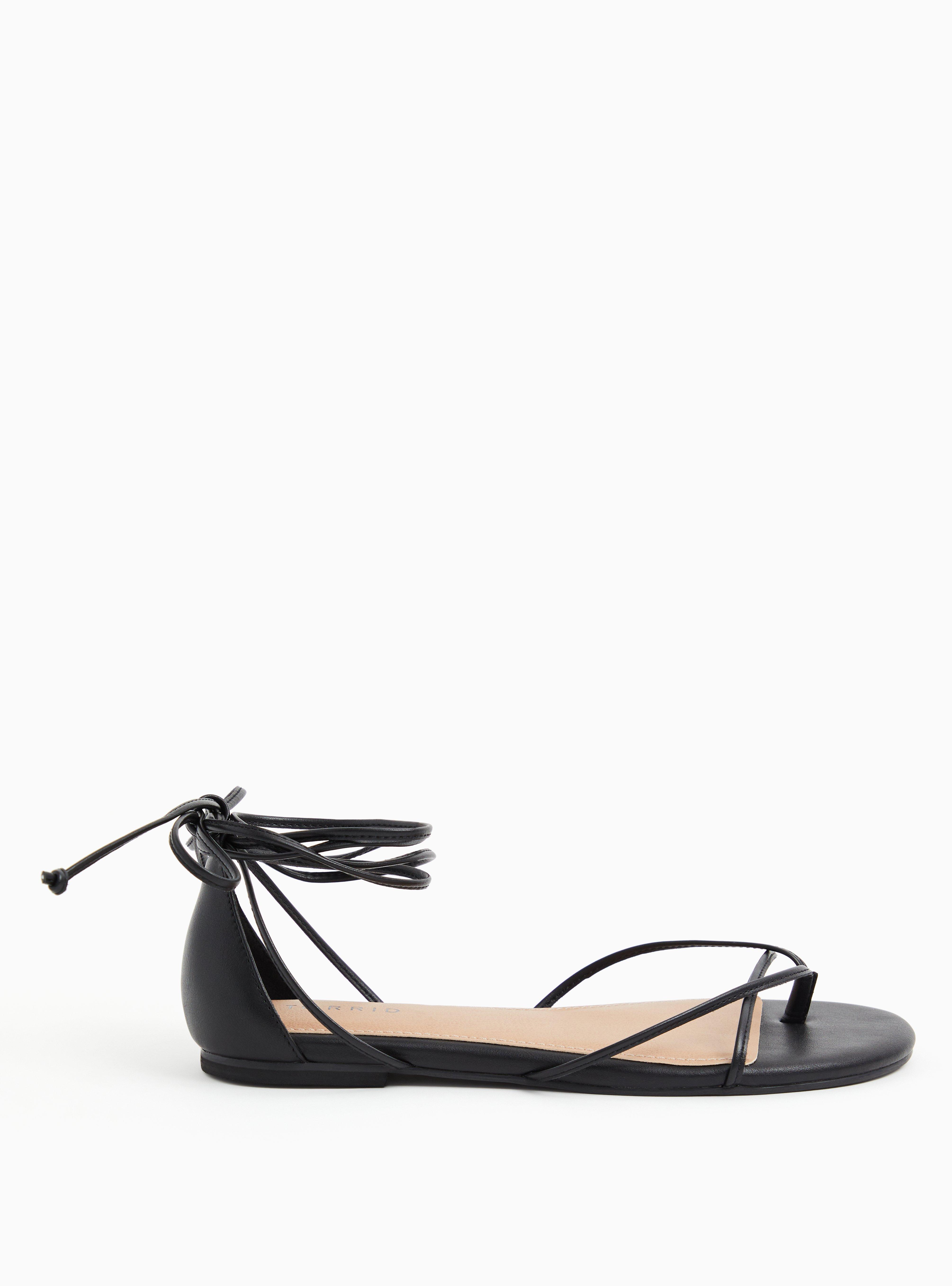 Plus Size Black Faux Leather Ankle Wrap Gladiator Sandal (WW), BLACK, alternate