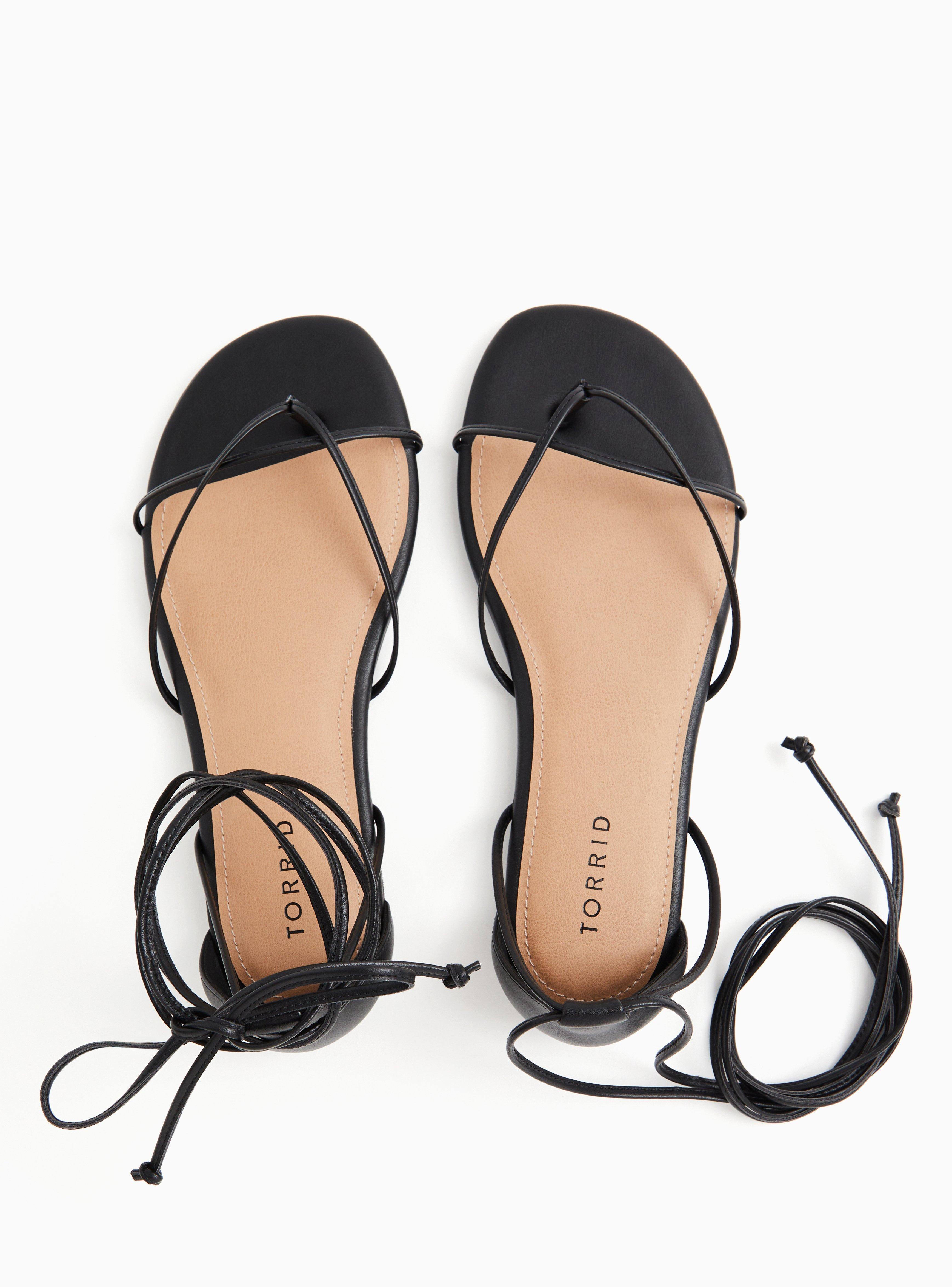 Plus Size Black Faux Leather Ankle Wrap Gladiator Sandal (WW), BLACK, alternate