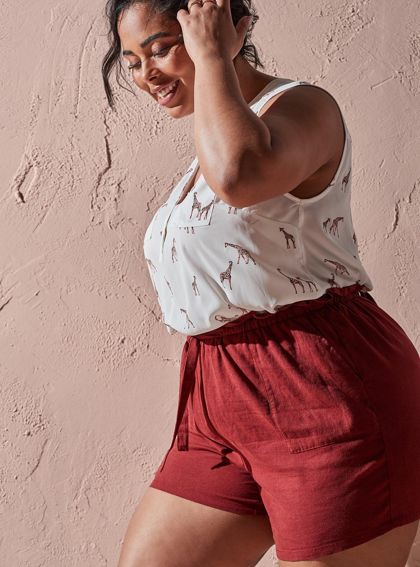 Knox Rose Women's Paperbag Shorts - Mid-Rise Olive Green Elastic Waist With Tie Belt