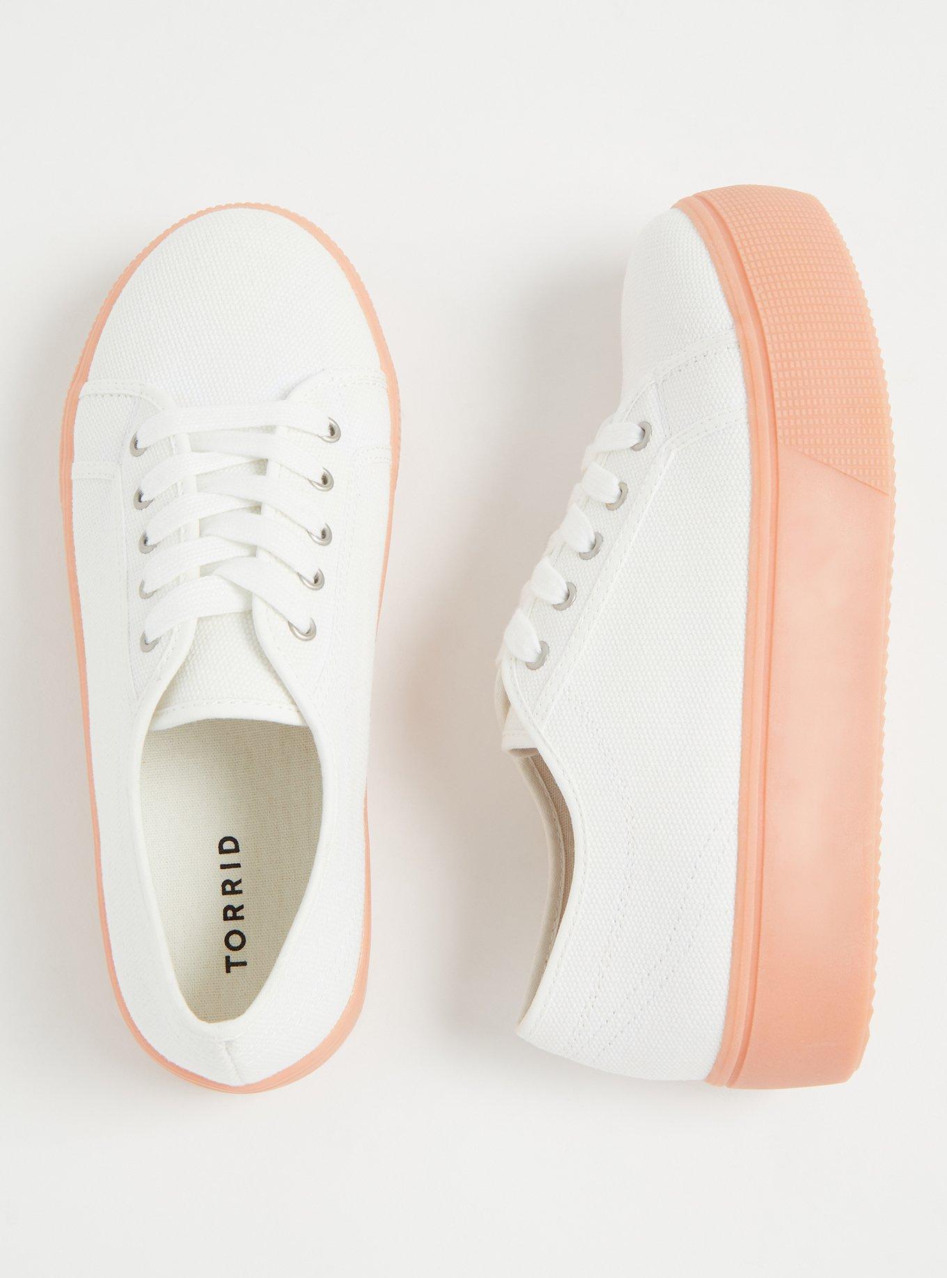 White canvas lace store up flatform trainers