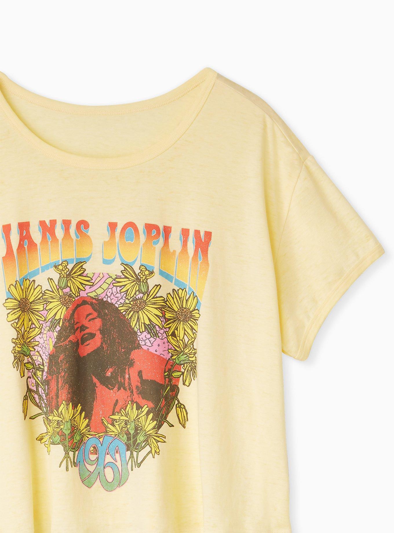 Plus Size Janis Joplin Yellow Burnout Crop Crew Tee, YELLOW, alternate