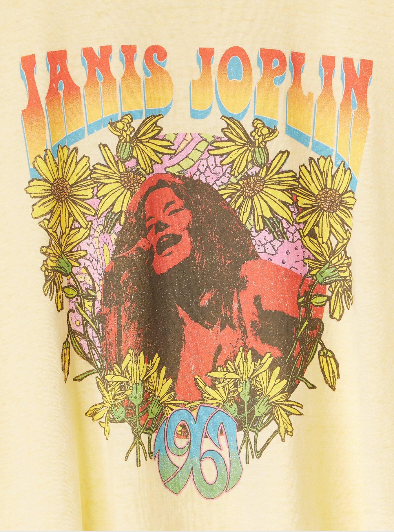 Plus Size Janis Joplin Yellow Burnout Crop Crew Tee, YELLOW, alternate