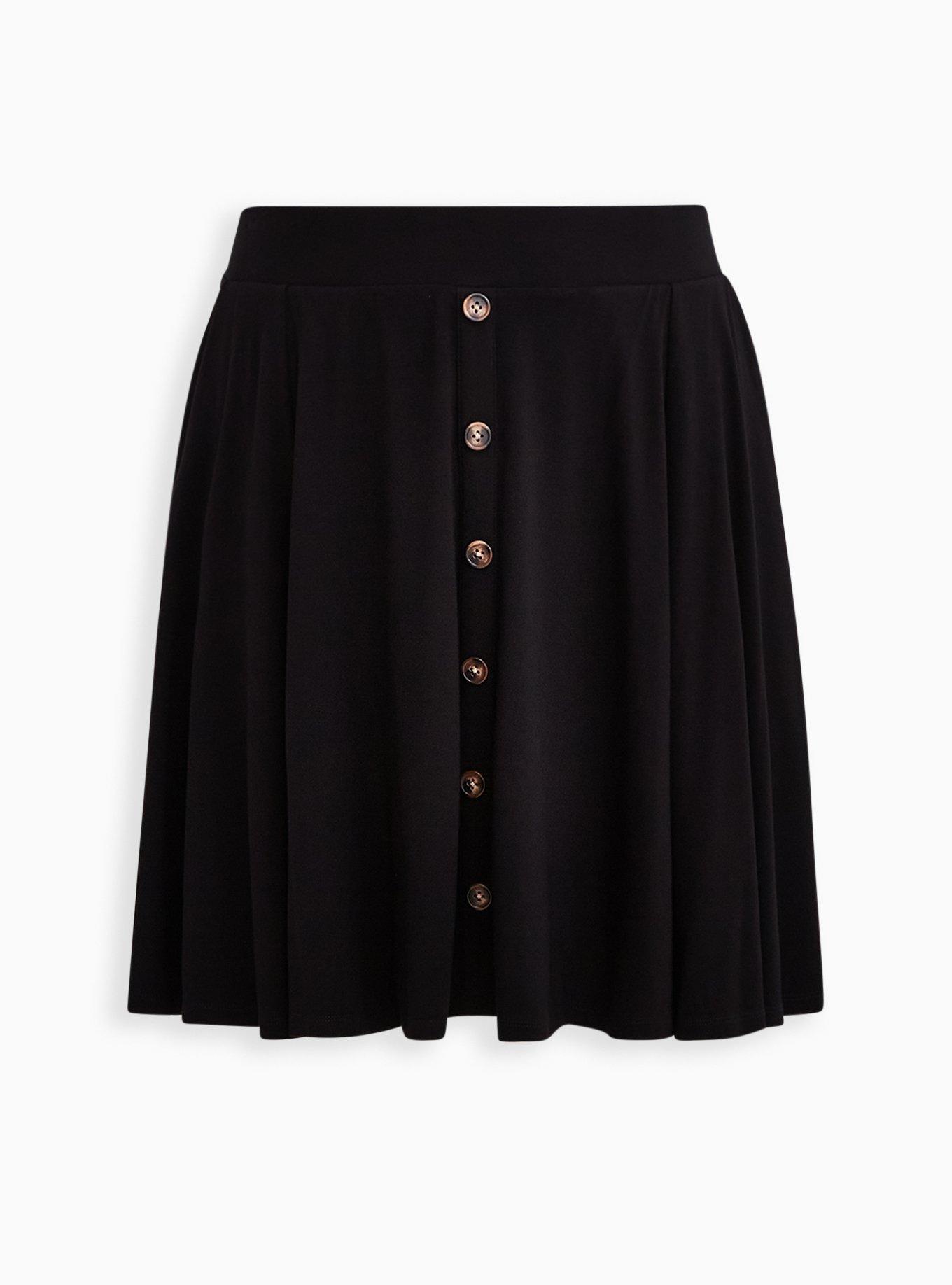 Plus Size Black Jersey Button Front Mini Skater Skirt Torrid