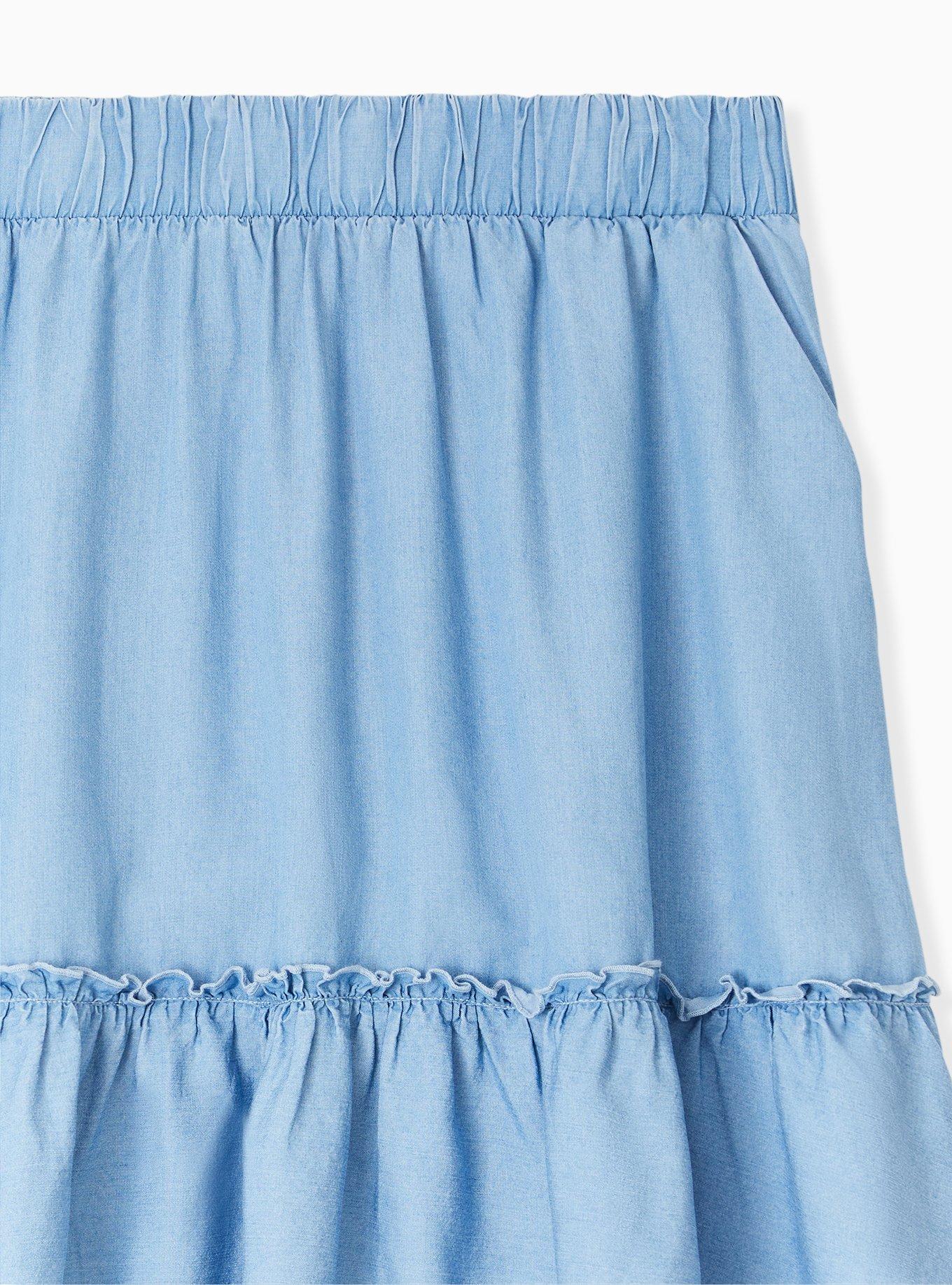 Plus Size Blue Chambray Ruffle Mini Skirt, CHAMBRAY, alternate