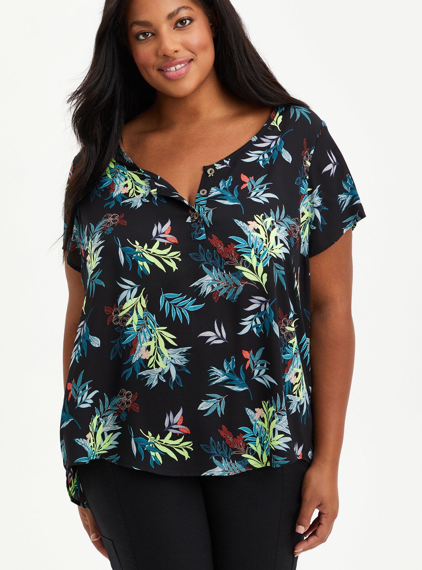 Torrid Black Floral Print Short Sleeve Georgette Top Size 4X - $22