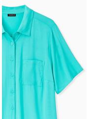 Stretch Challis Button-Front Shirt, AQUA GREEN, alternate