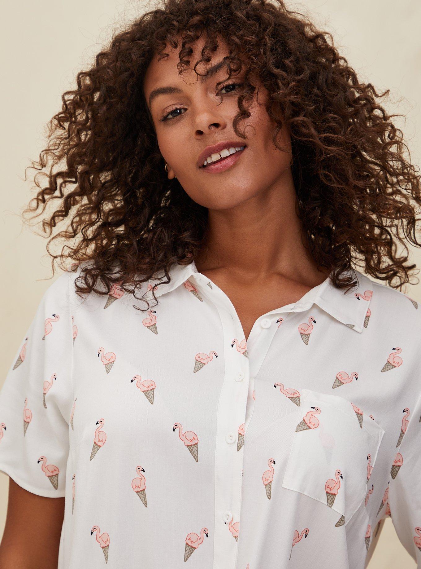 Stretch Challis Button-Front Shirt, FLAMINGO WHITE, alternate
