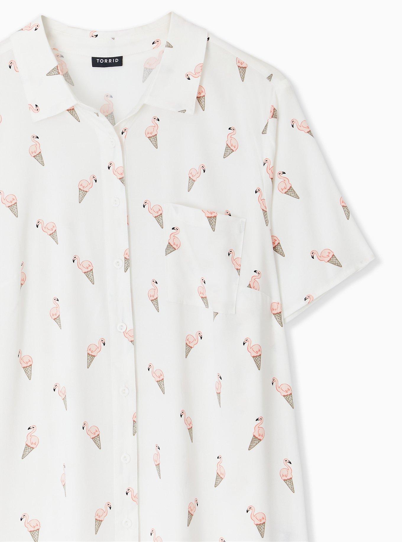 Stretch Challis Button-Front Shirt, FLAMINGO WHITE, alternate