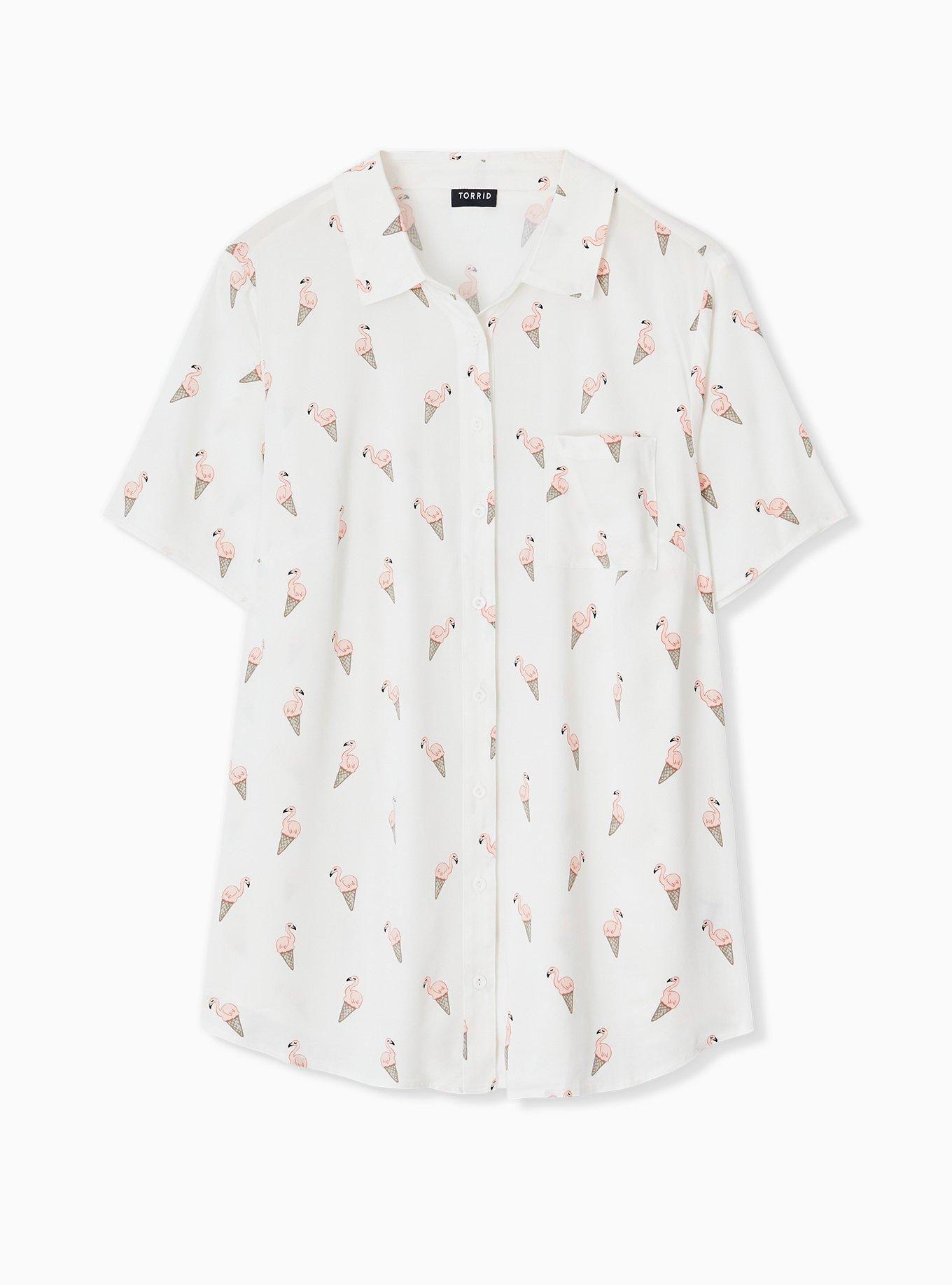 Stretch Challis Button-Front Shirt, FLAMINGO WHITE, hi-res