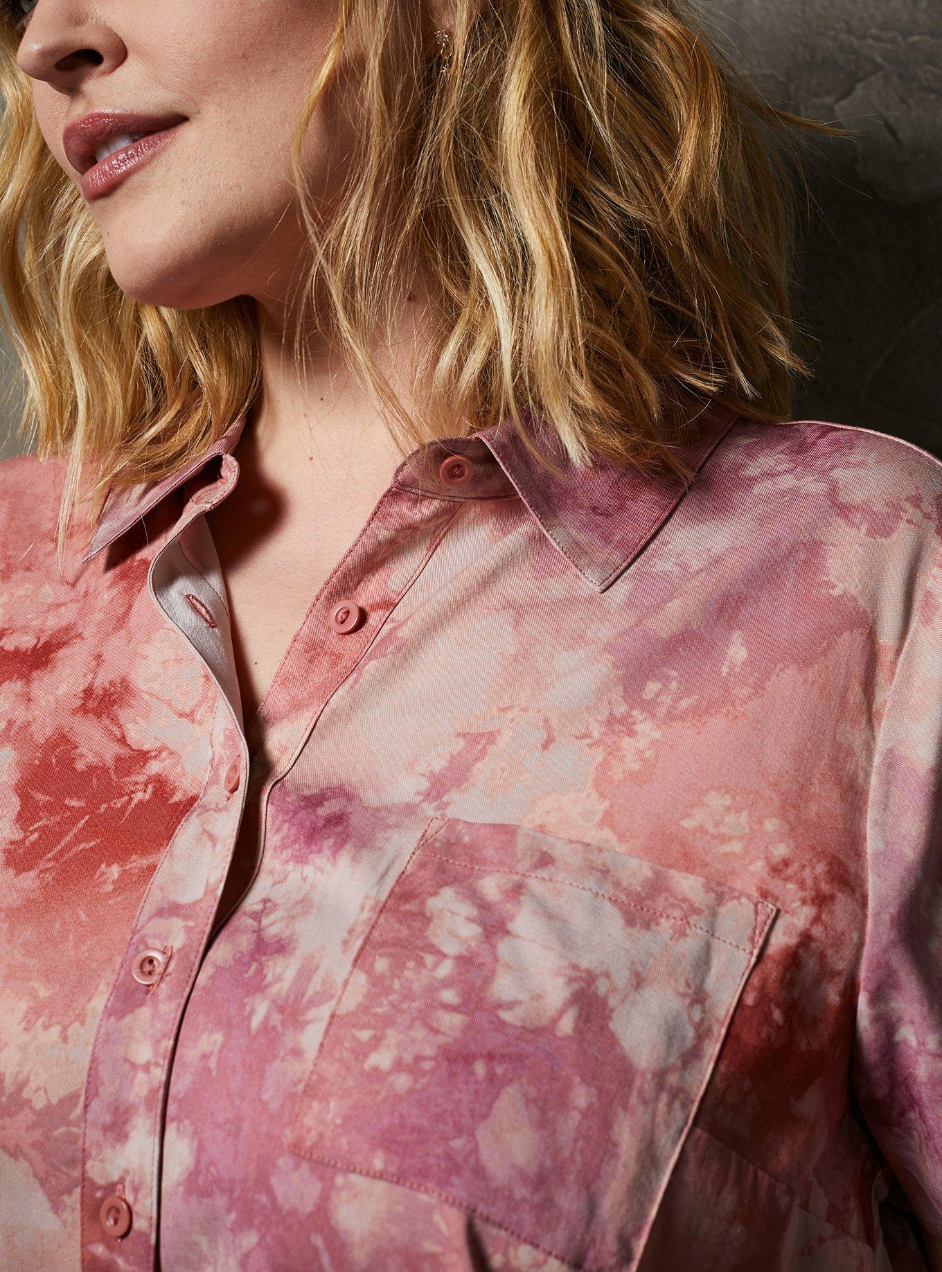 Plus Size Stretch Challis Button-Front Shirt, DYE MUSHROOM, alternate