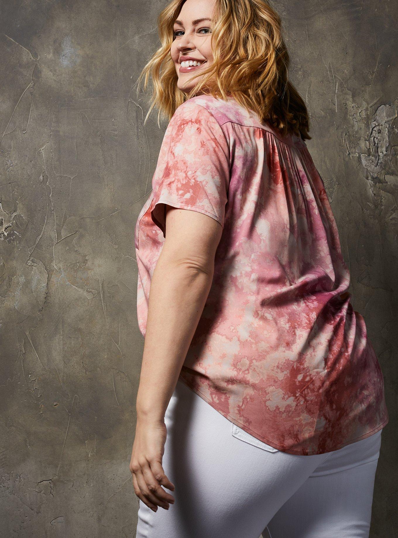 Plus Size Stretch Challis Button-Front Shirt, DYE MUSHROOM, alternate