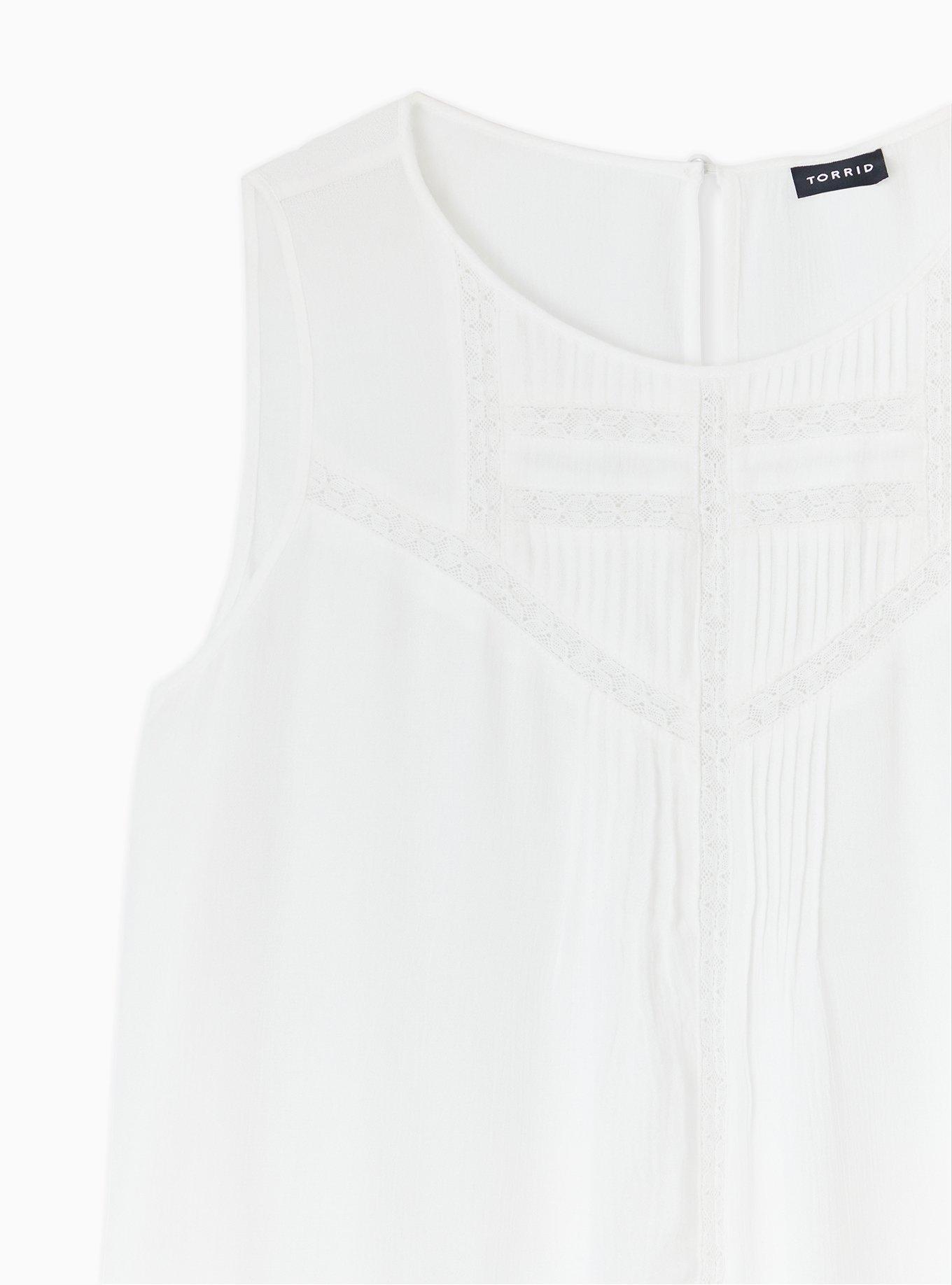 Plus Size Gauze With Lace Inset Tank, CLOUD DANCER, alternate